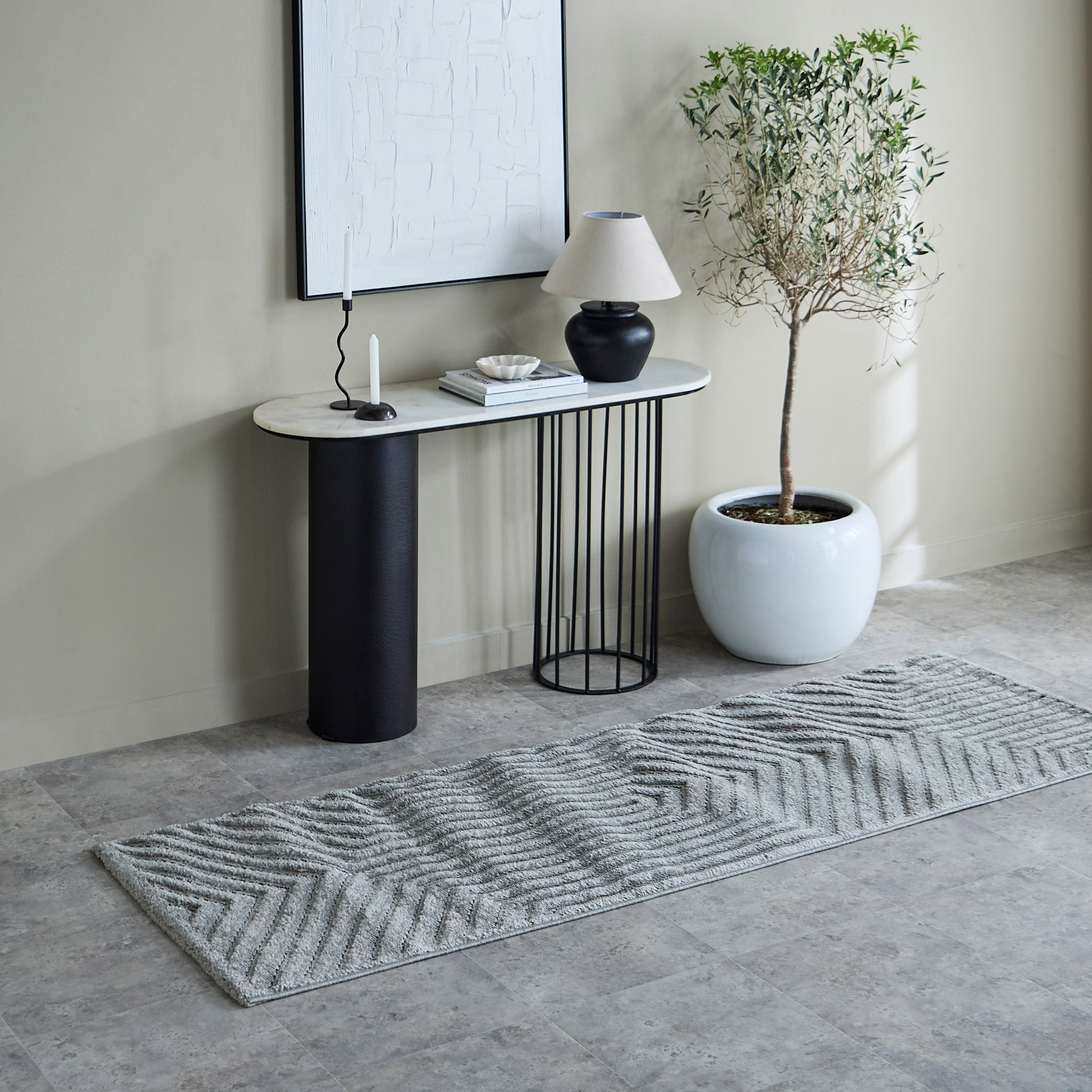 Ciara Ashen Anti Skid Polypropylene Rug - 80x230 cm-hbxdecorandfurnishings-floorcoverings-rugs-image-1