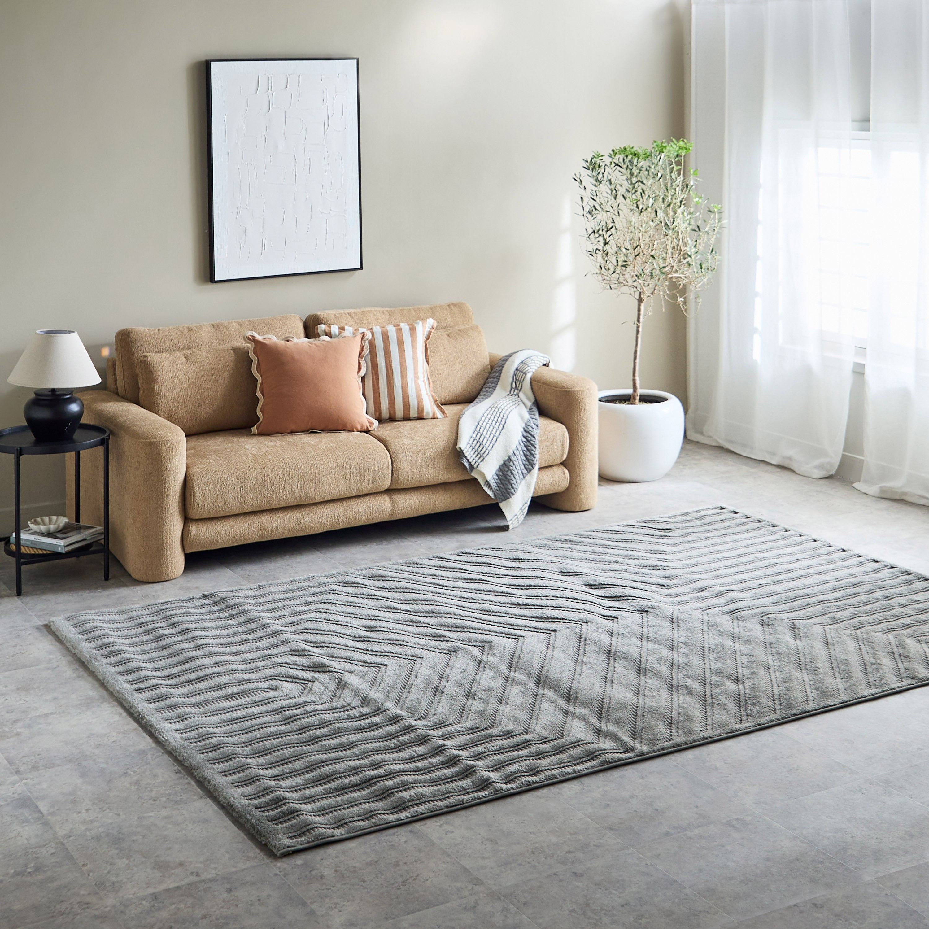 Ciara Ashen Anti Skid Polypropylene Rug - 200x300 cm-hbxdecorandfurnishings-floorcoverings-rugs-image-1
