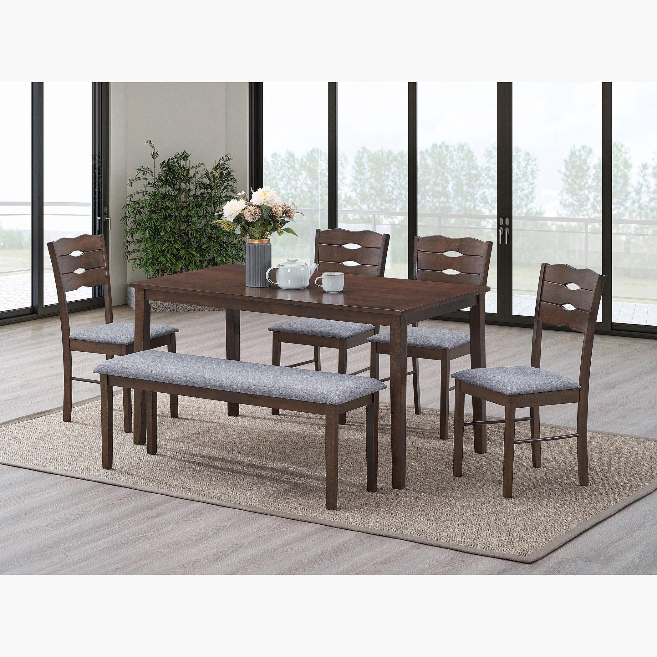 طقم سفرة 6 مقاعد مع مقعد بنش من بلجيكا-hbxfurniture-diningtablesandsets-diningsets-sixseater-image-1