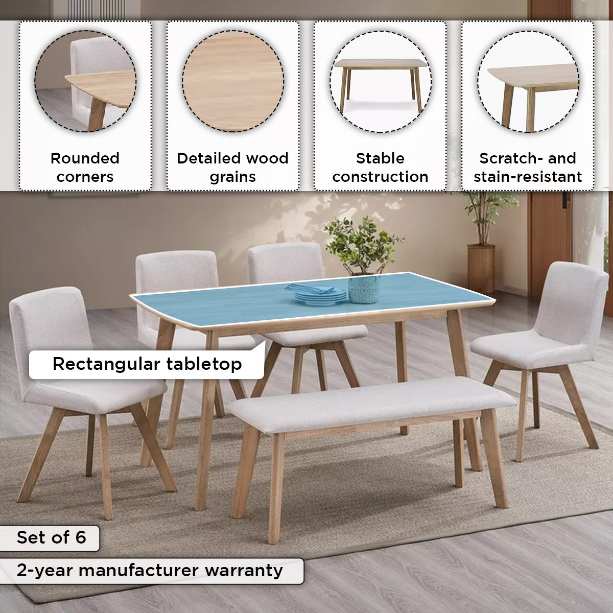 طقم سفرة 6 مقاعد مع مقعد بنش من جافا-hbxfurniture-diningtablesandsets-diningsets-sixseater-image-4