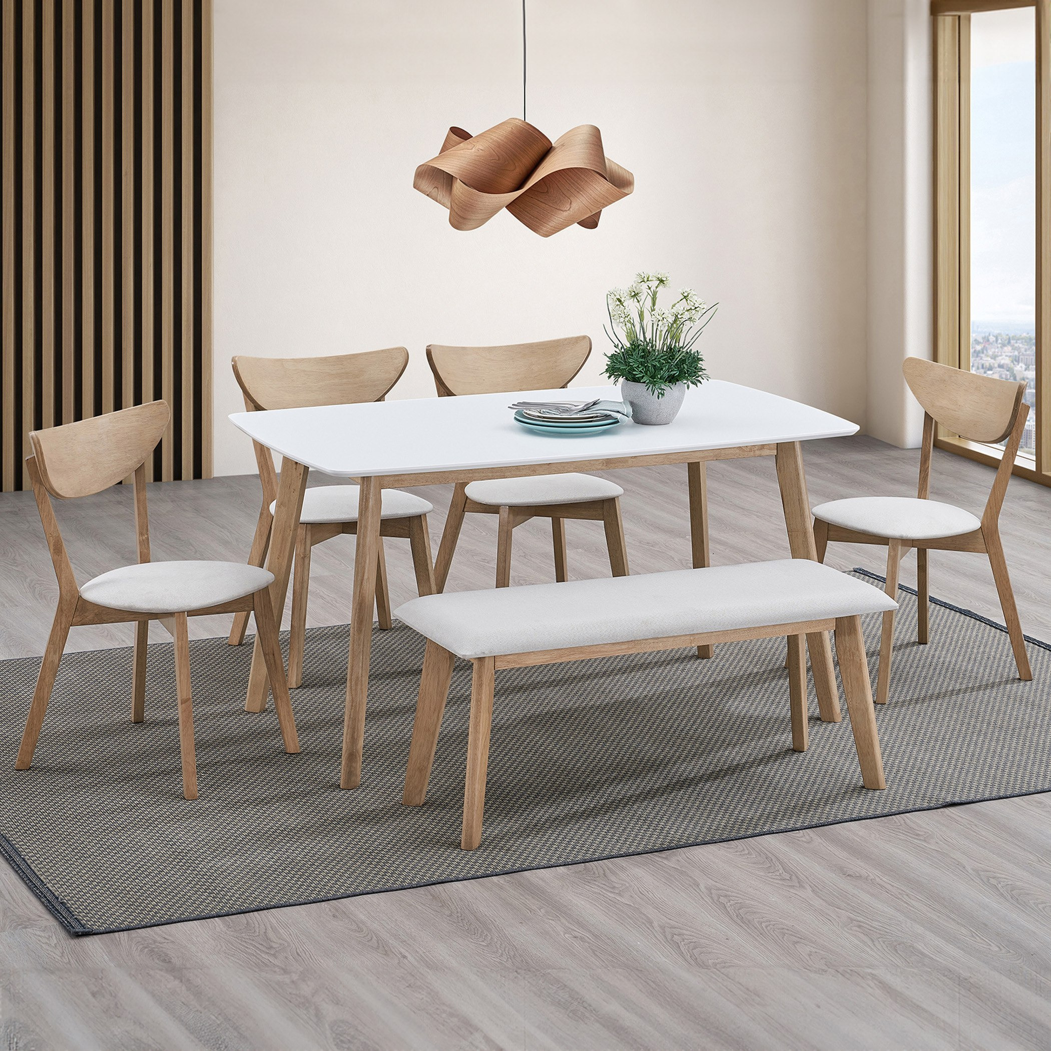 طقم سفرة 6 مقاعد مع مقعد بنش من كاميرون-hbxfurniture-diningtablesandsets-diningsets-sixseater-image-1