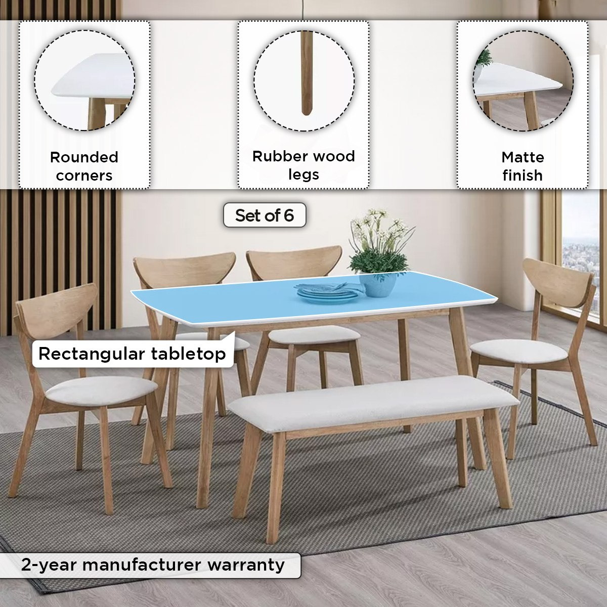 طقم سفرة 6 مقاعد مع مقعد بنش من كاميرون-hbxfurniture-diningtablesandsets-diningsets-sixseater-image-4