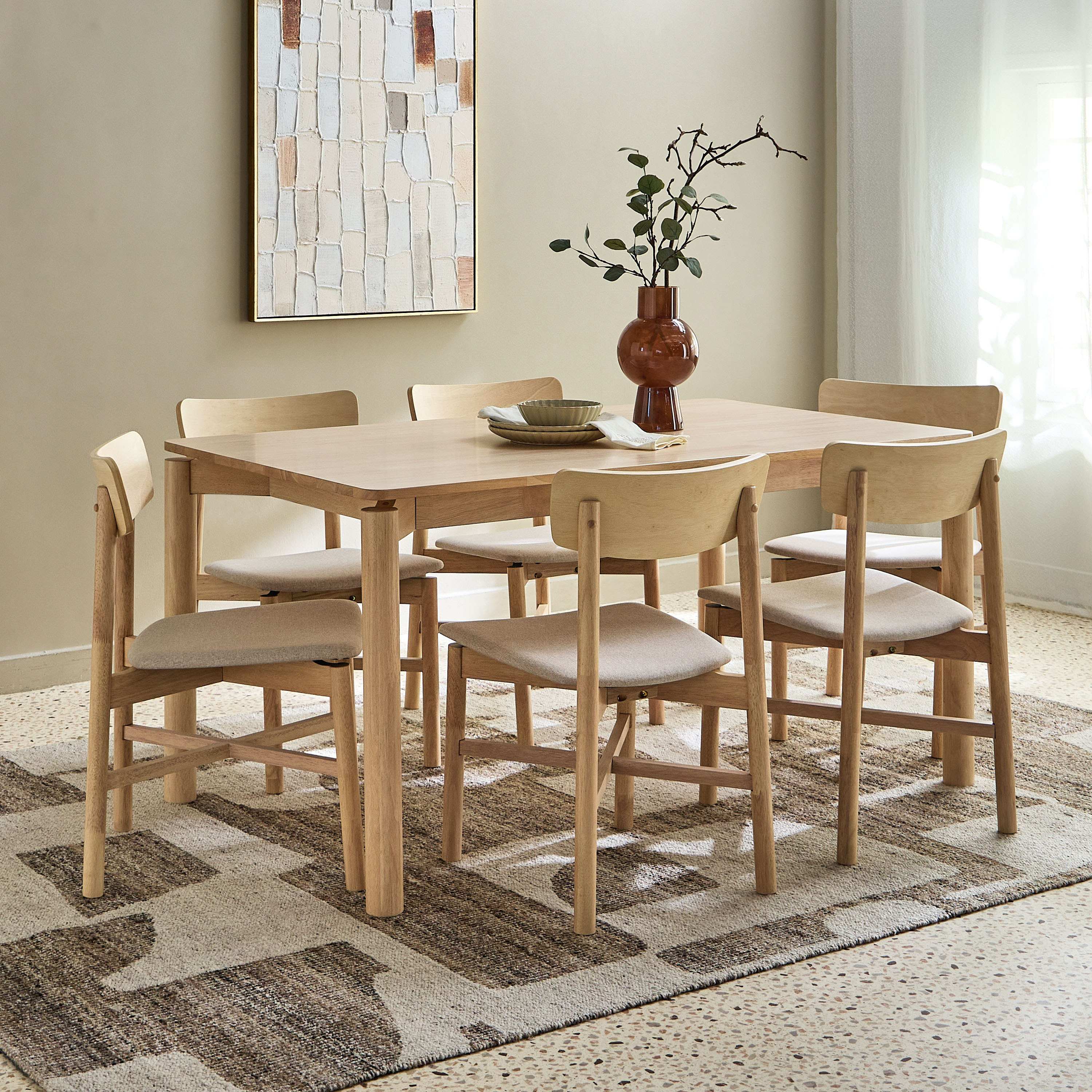 طقم سُفرة 6 مقاعد من الخشب الصلب من ميلان-hbxfurniture-diningtablesandsets-diningsets-sixseater-image-1