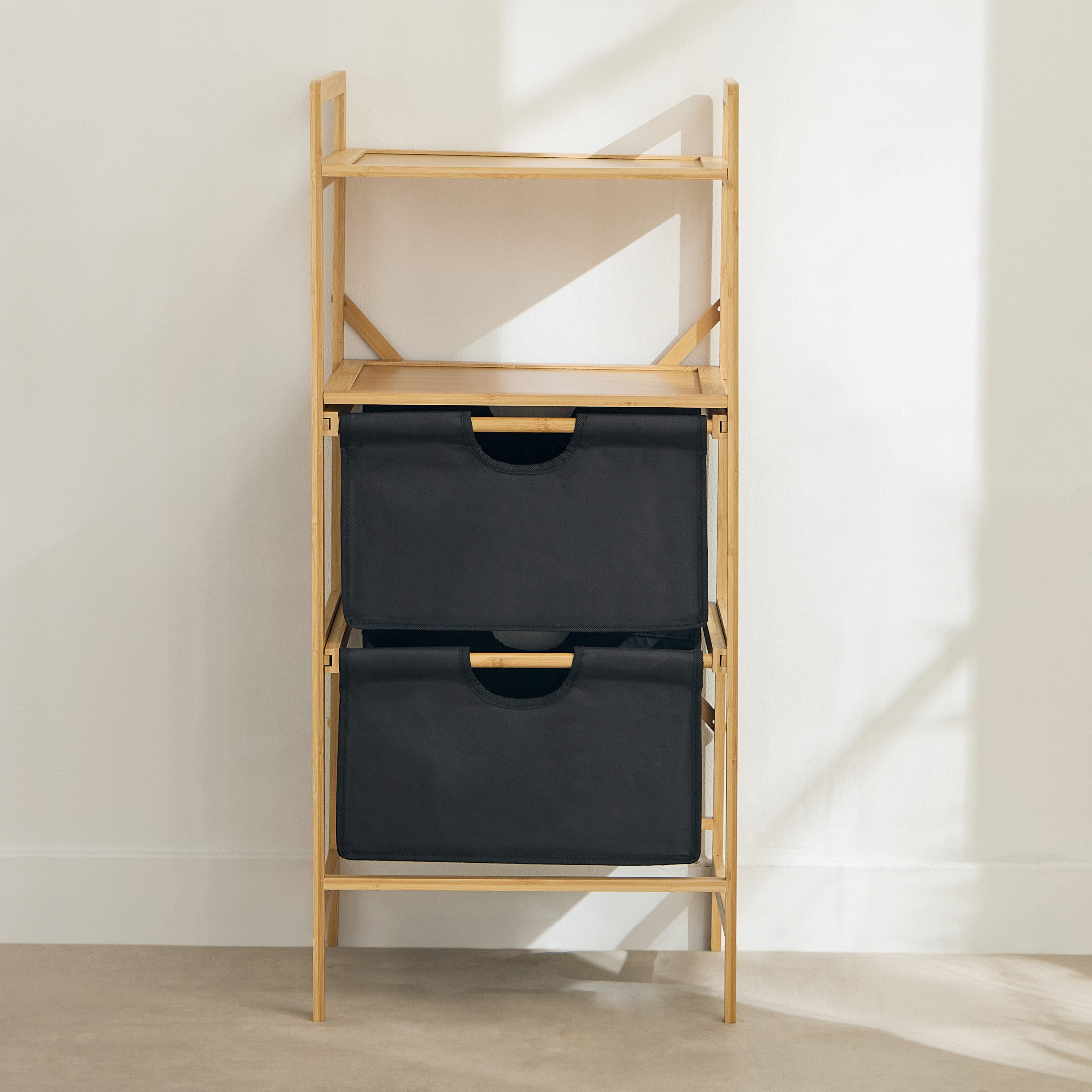 Oxford 2-Tier Storage Basket with Bamboo Shelf - 43x33x96 cm-hbxbedroom-bedroomaccessories-bedroomstorage-image-2