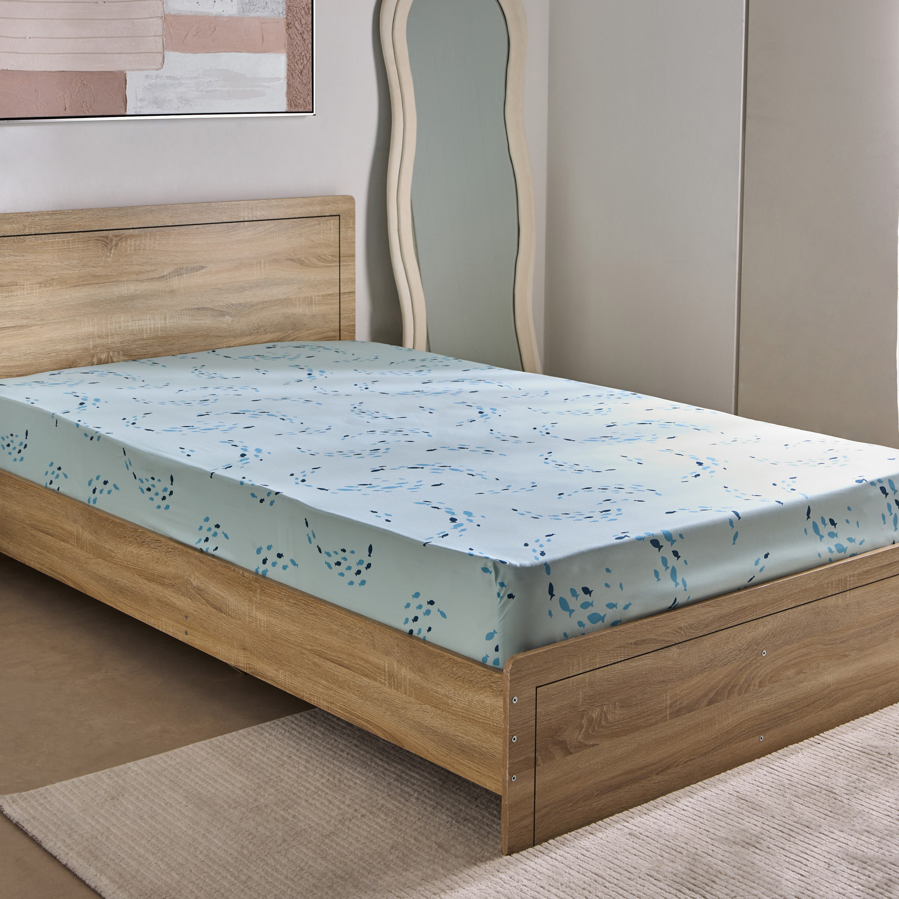 شرشف مطاطي مايكروفايبر مزدوج وورلد فيشز من جوي وورلد - 120x200+25 سم-hbxhomeware-hbxbedroom-image-2
