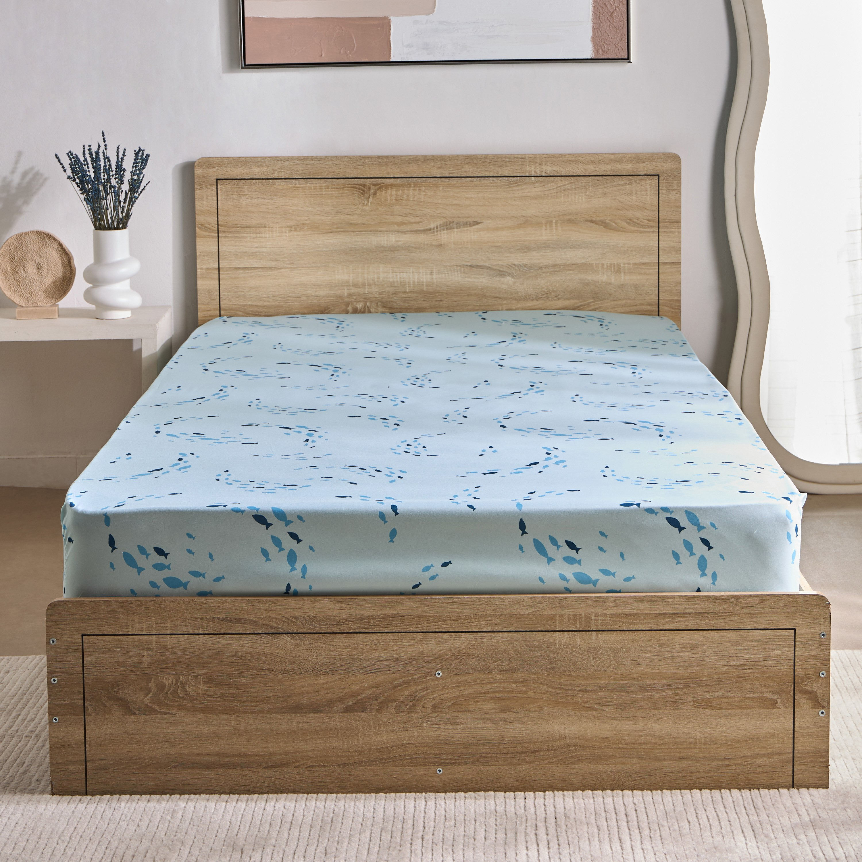 شرشف مطاطي مايكروفايبر مزدوج وورلد فيشز من جوي وورلد - 120x200+25 سم-hbxhomeware-hbxbedroom-image-3