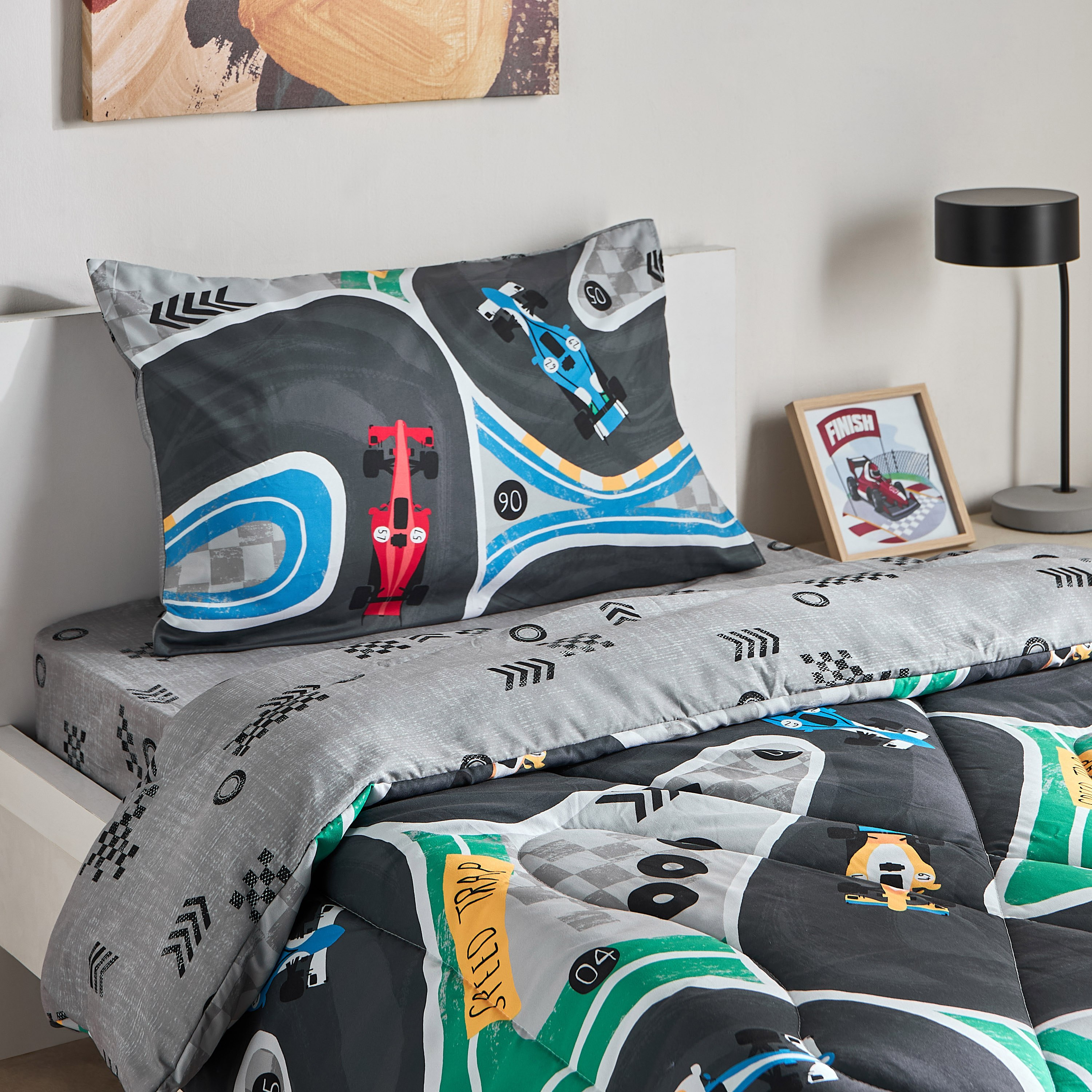 Tom 2-Piece Gearhead Cars Single Microfibre Comforter Set - 135x220 cm-hbxhomeware-hbxbedroom-image-1