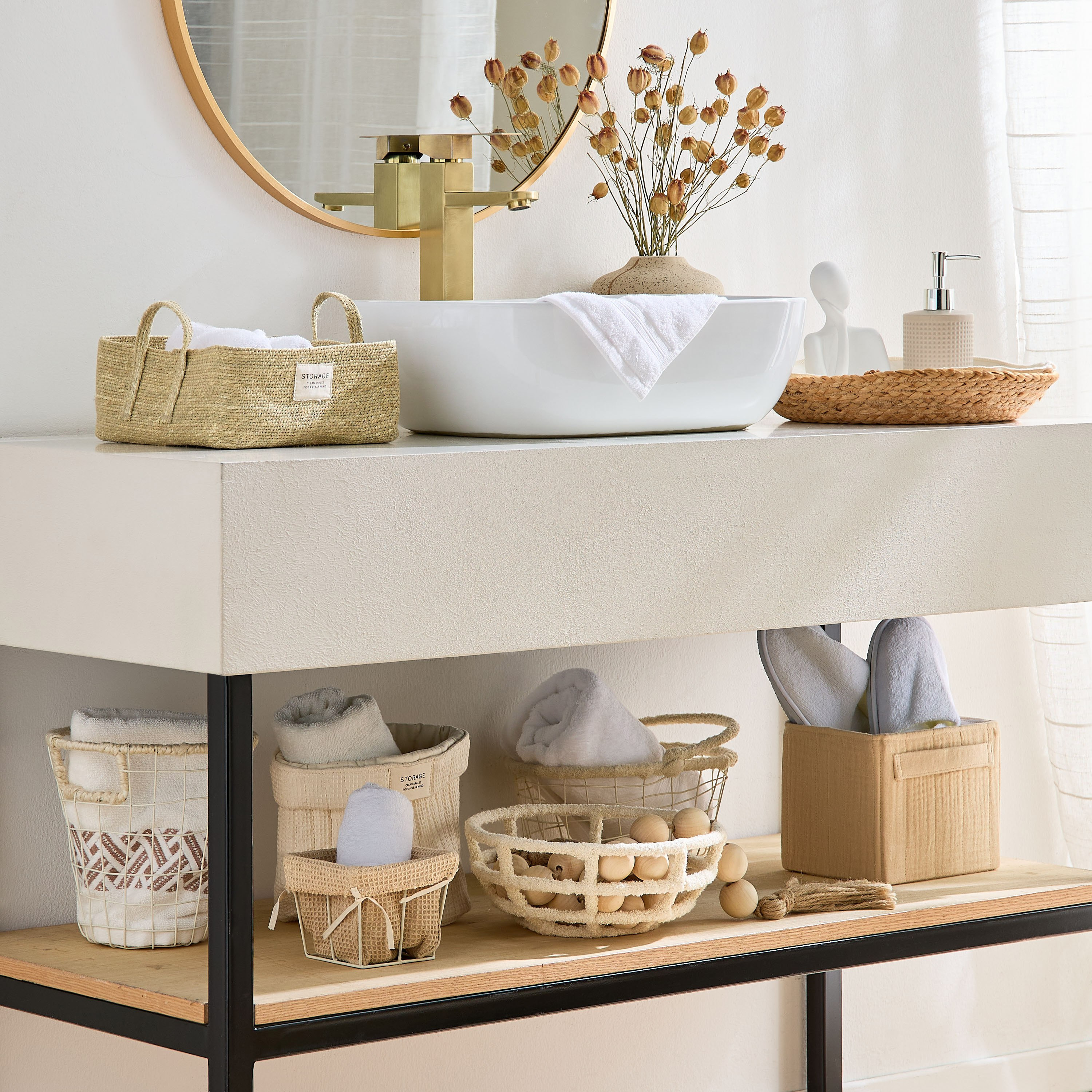 سلة غسيل معدنية مع جوت مبيّض من بيلا - 20x23 سم-hbxbathroom-bathroomstorage-laundryhampers-image-5
