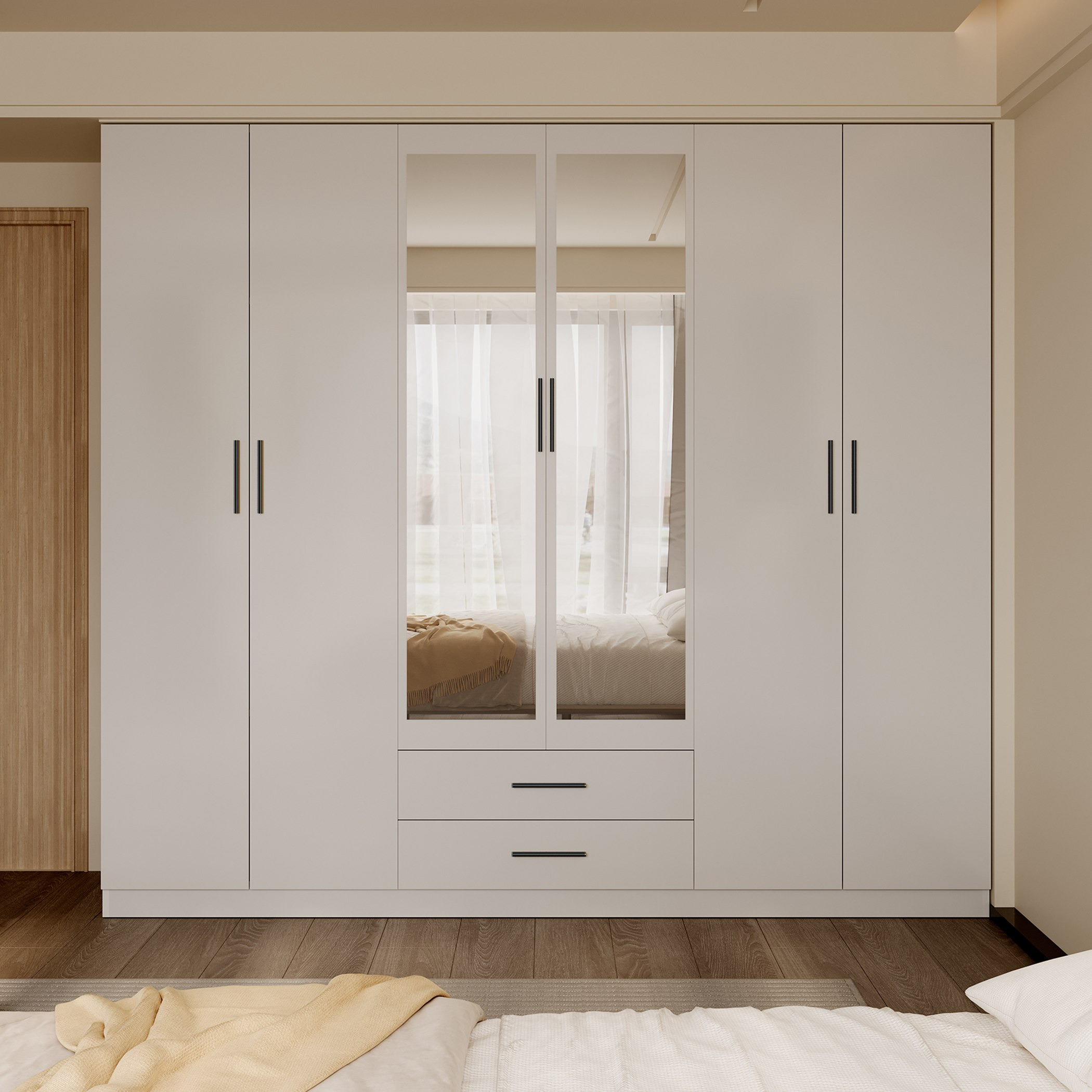 خزانة ملابس بـ 6 أبواب ودرجين ومرايا من مارويل-hbxfurniture-wardrobes-image-2