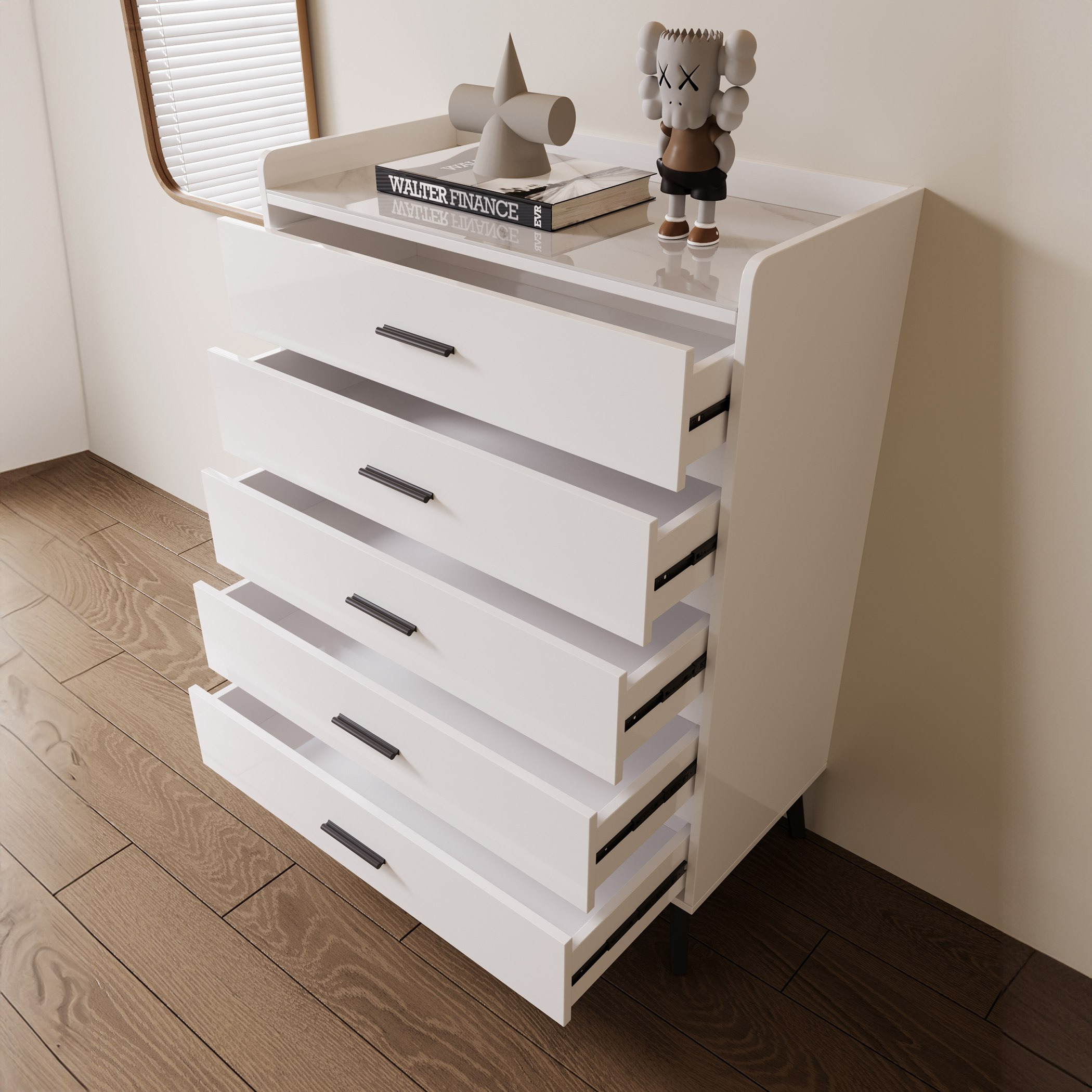 Marwell Sintered Stone Top Chest of 5-Drawers -hbxfurniture-dressersandchests-chestofdrawers-image-4