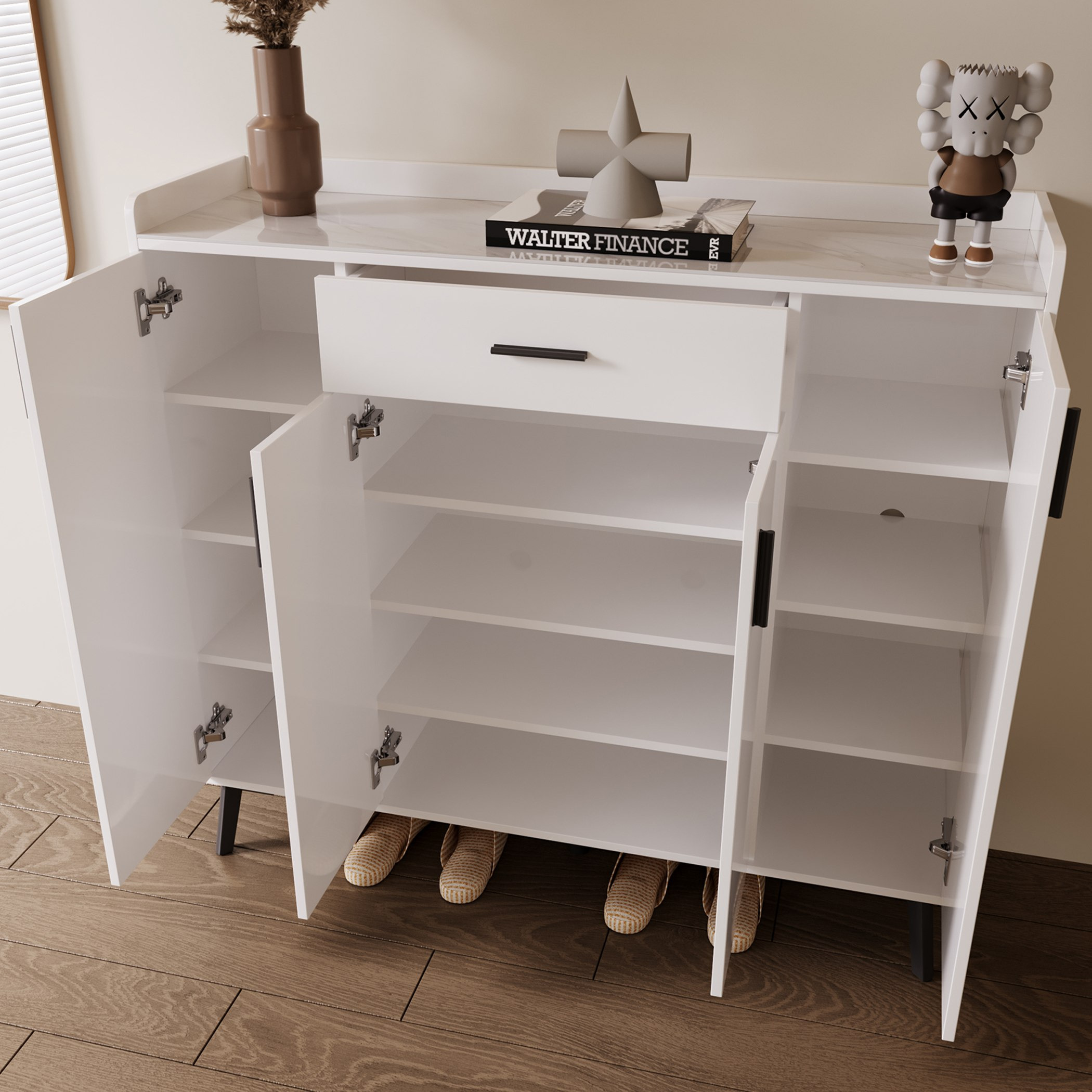 Marwell 22-Pair Sintered Stone Shoe Cabinet with 4 Doors and Drawer-hbxbedroom-shoecabinetsandracks-image-3