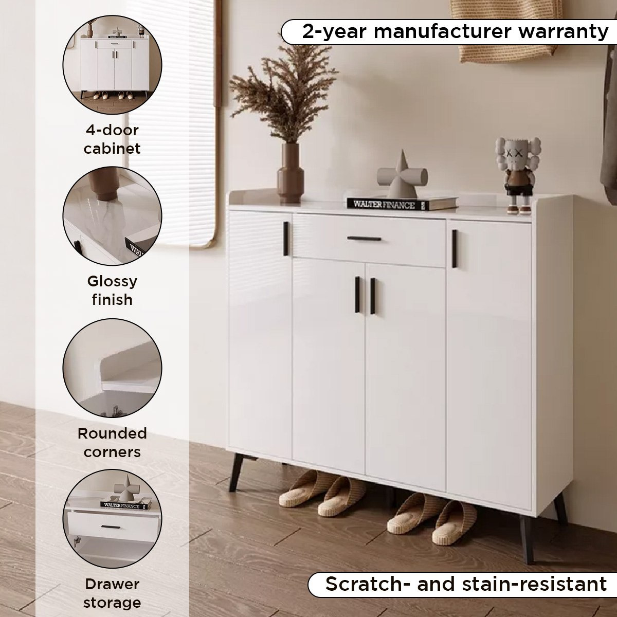 Marwell 22-Pair Sintered Stone Shoe Cabinet with 4 Doors and Drawer-hbxbedroom-shoecabinetsandracks-image-4