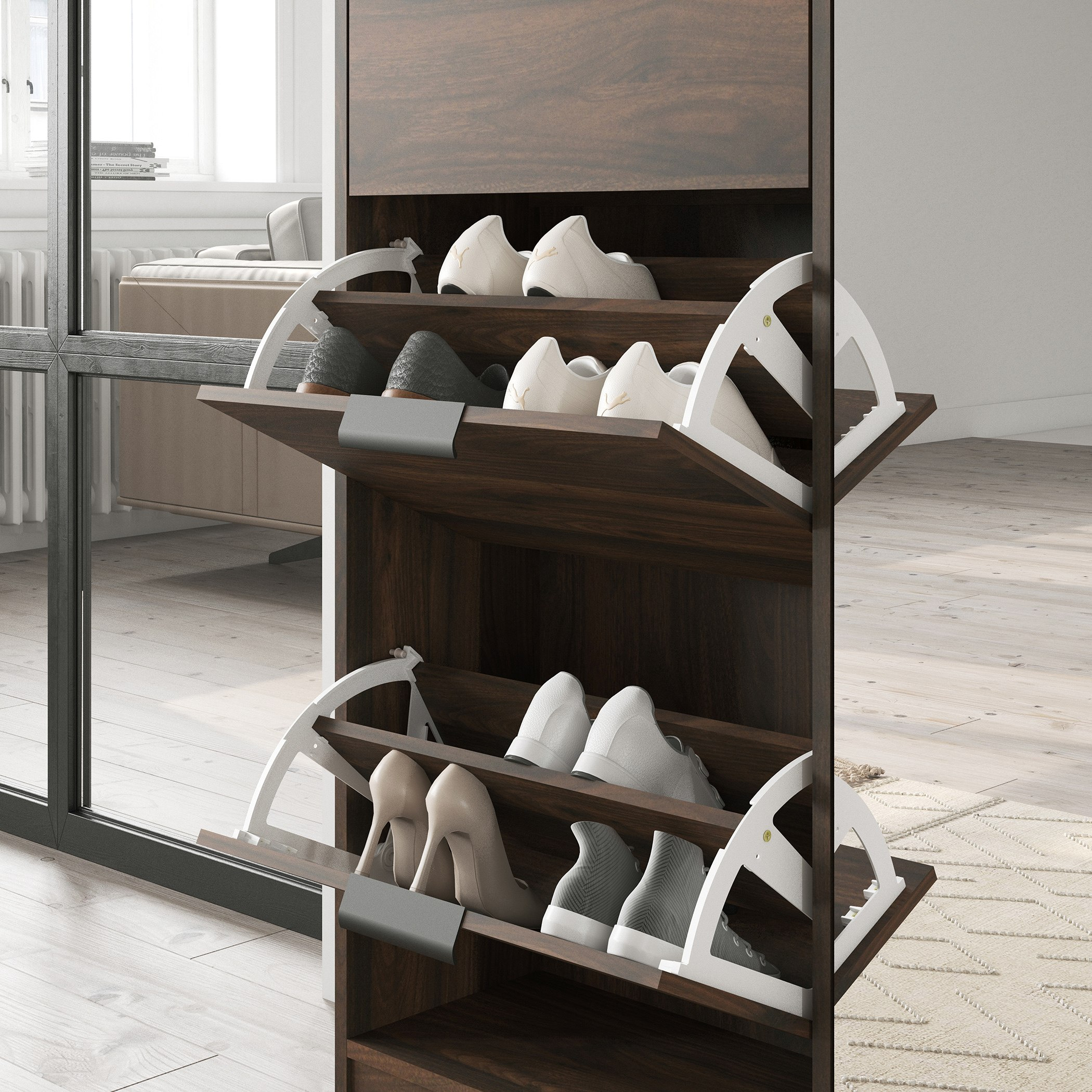 Malmo 18-Pair 3-Tier Shoe Cabinet with Door and Mirror-hbxbedroom-shoecabinetsandracks-image-5