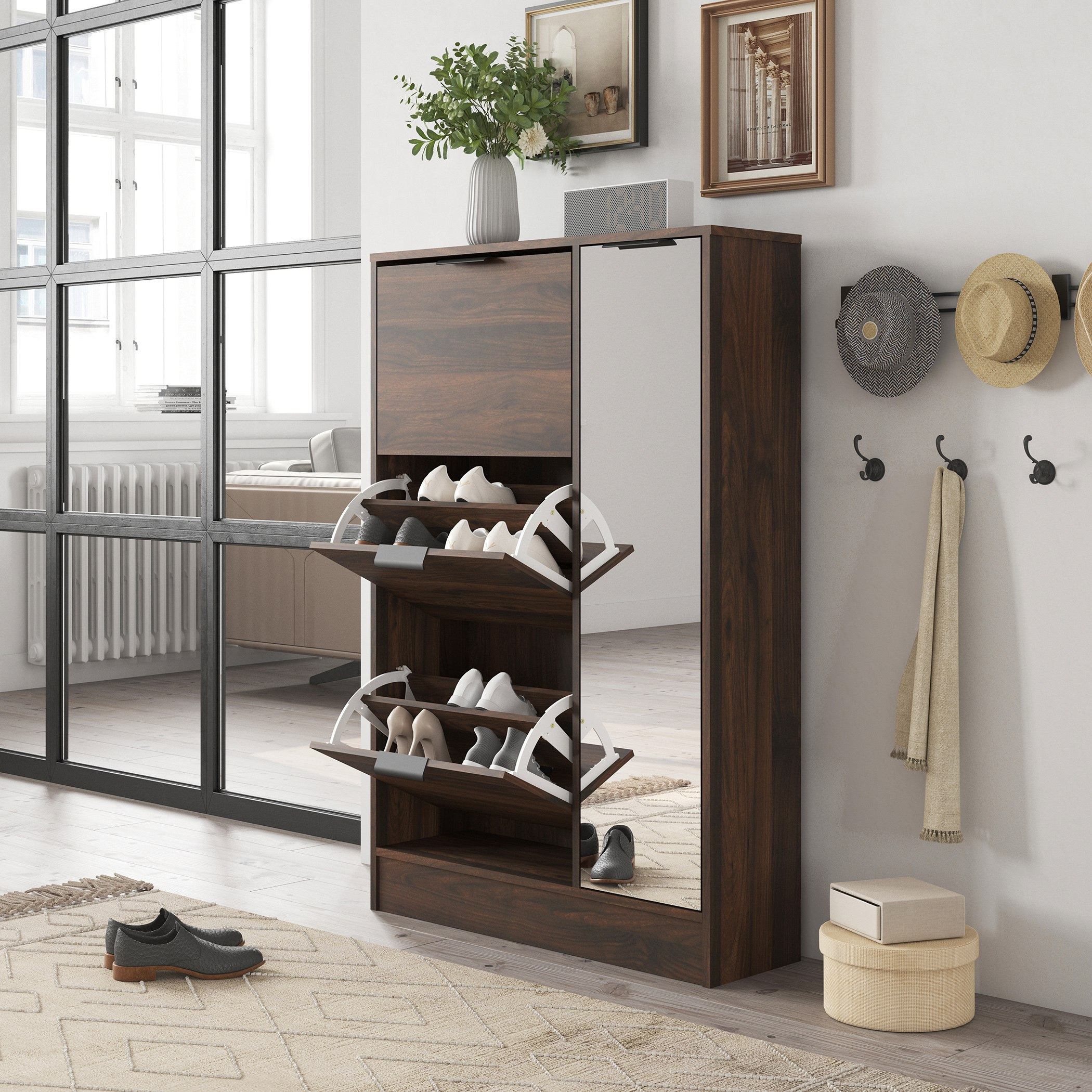 Malmo 18-Pair 3-Tier Shoe Cabinet with Door and Mirror-hbxbedroom-shoecabinetsandracks-image-6