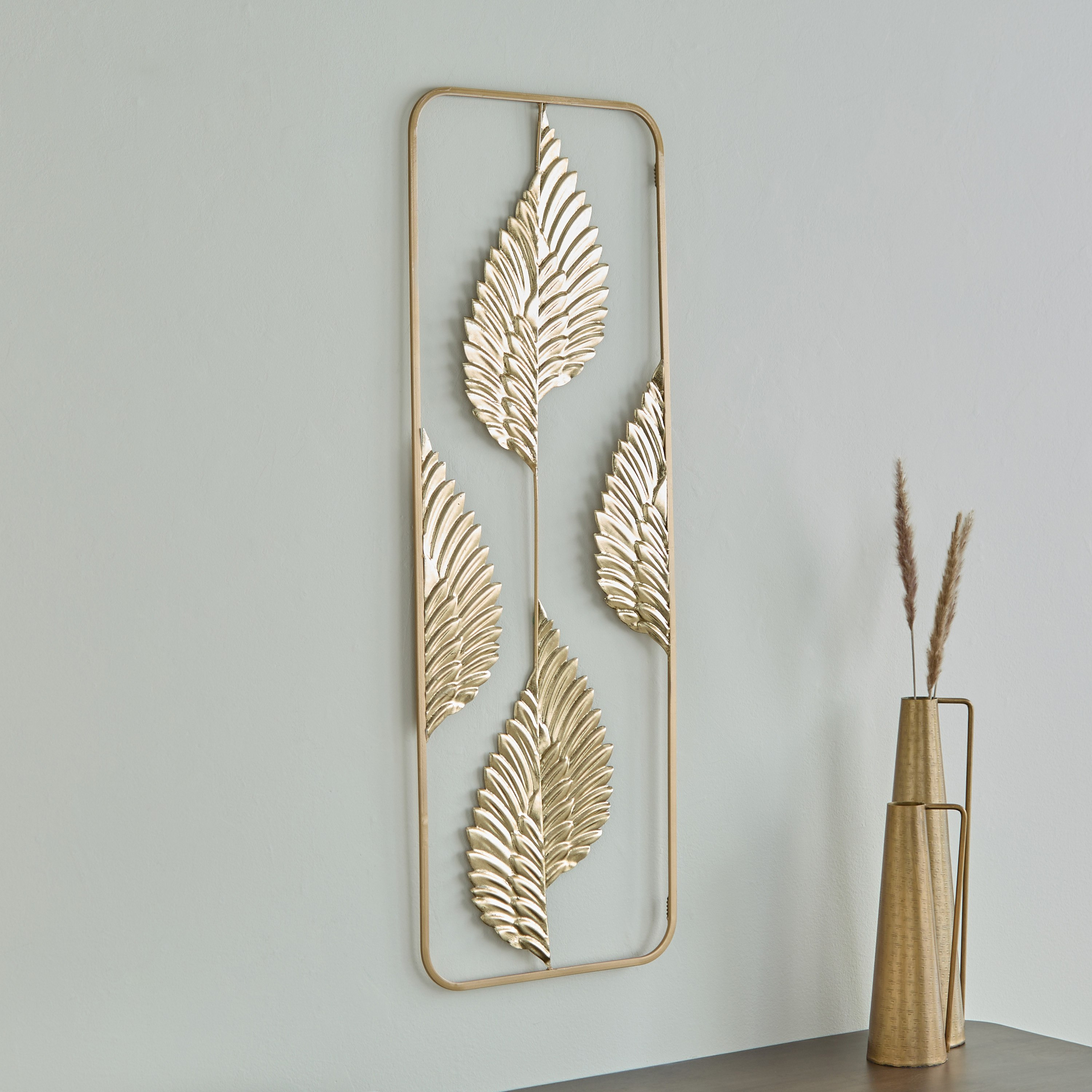 Jorja Metal Modern Leaf Wall Art - 31.1x89.5x1.9 cm-hbxdiningroom-walldecor-wallart-image-1