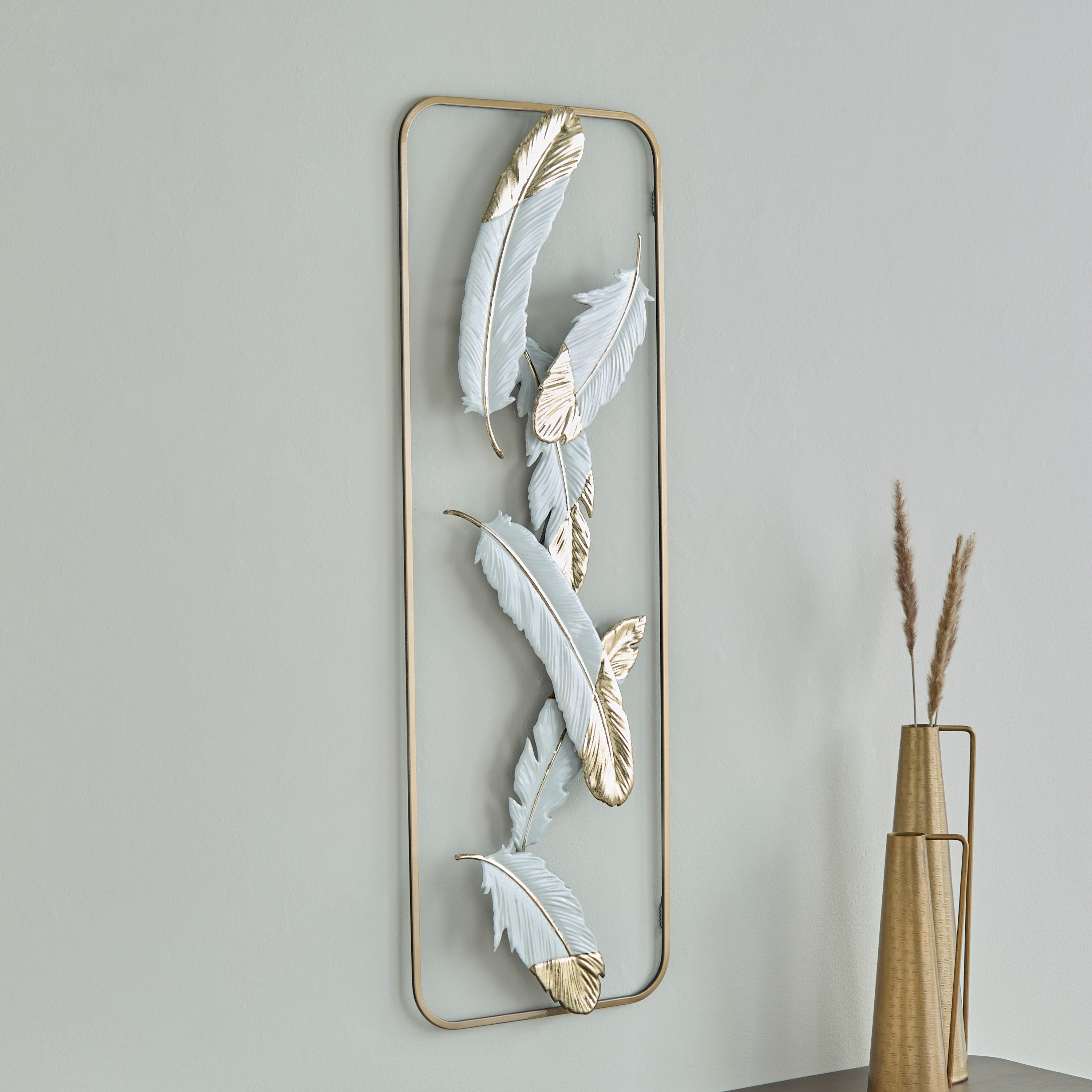 Jorja Metal Feather Wall Art - 31.1x89.5x4.4 cm-hbxdiningroom-walldecor-wallart-image-1