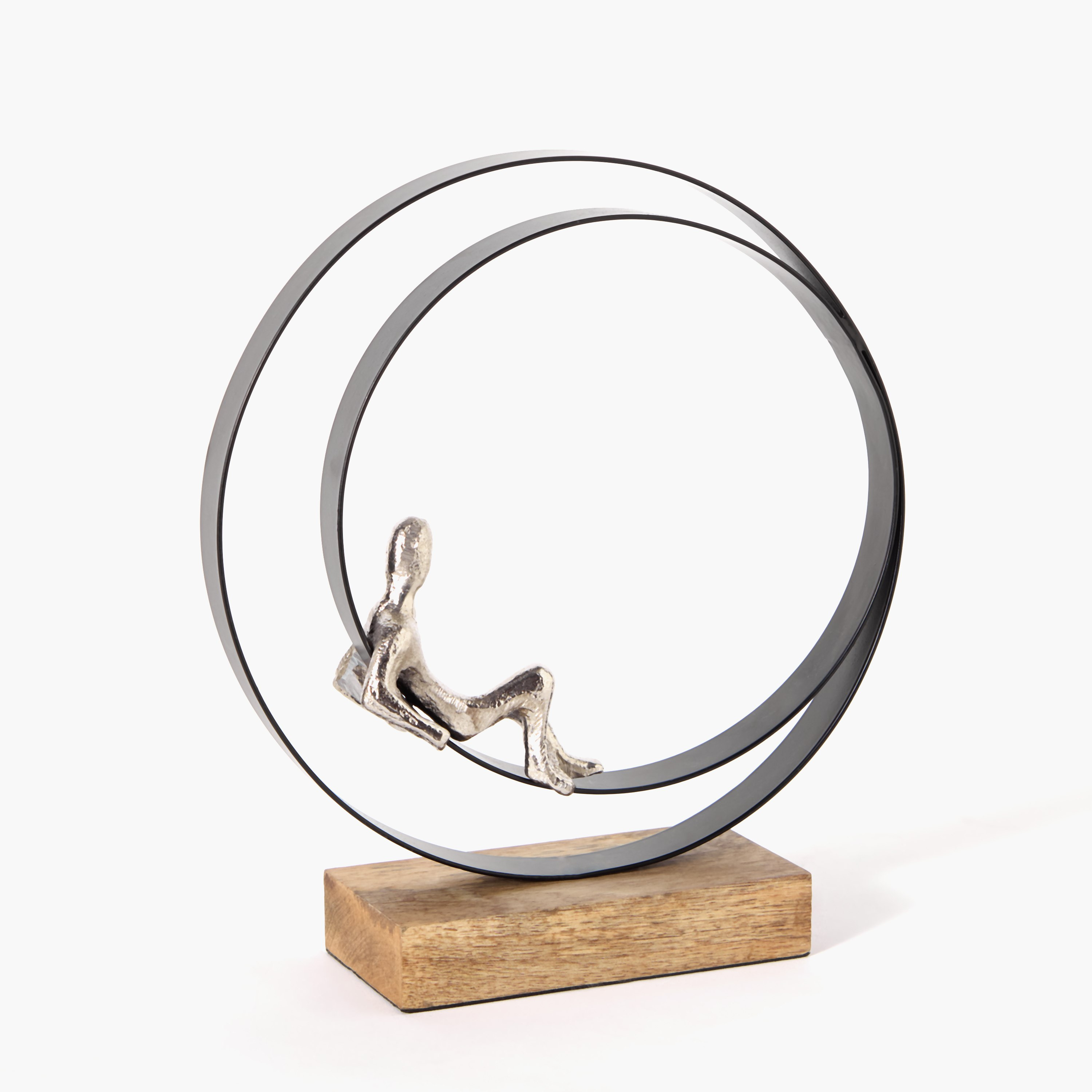 تمثال معدن في حلقة بقاعدة خشبية من أودين - 26x8.5x28 سم-hbxhomeware-homedecor-figurinesandornaments-image-5