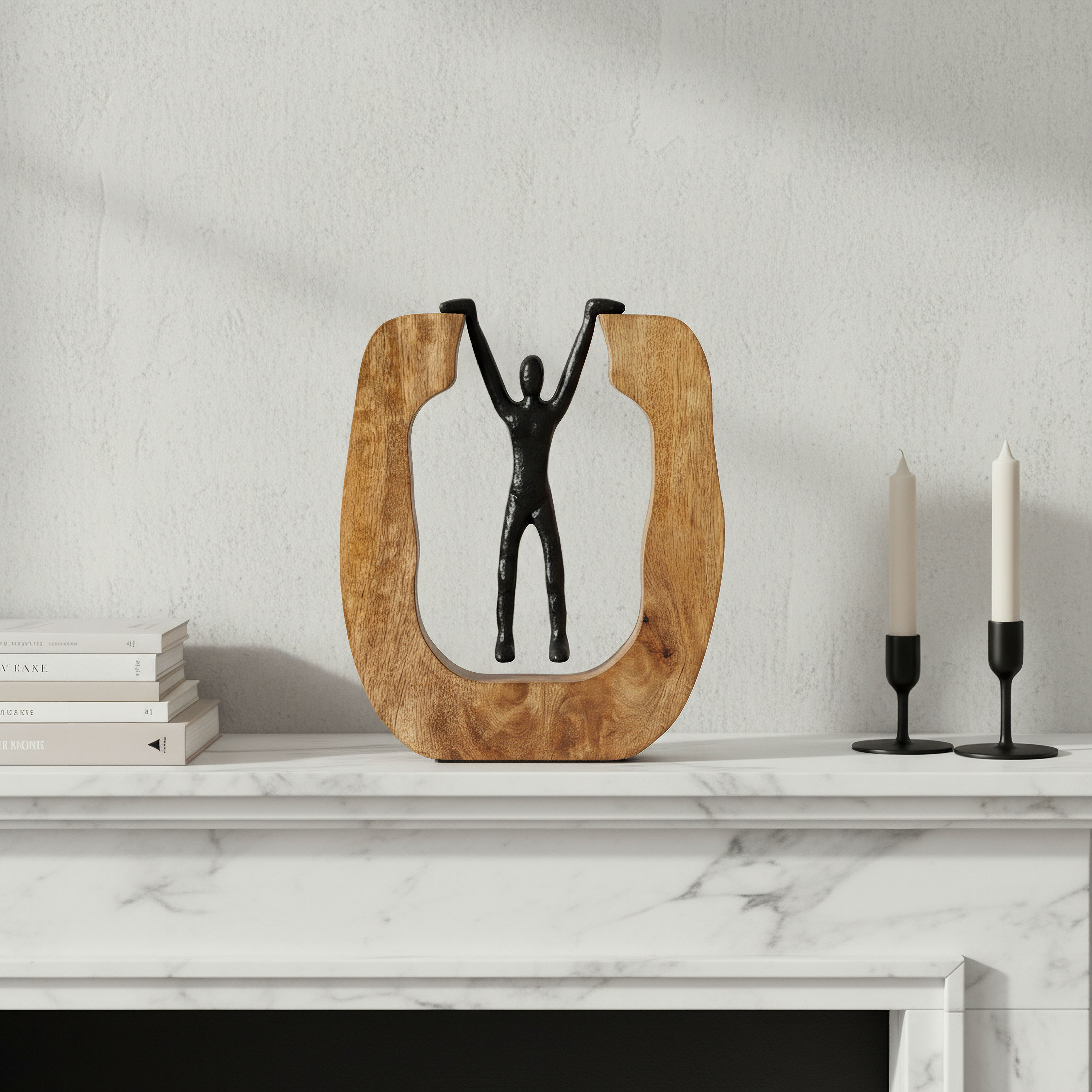منحوتة ألومنيوم معلقة بقاعدة خشبية من أودين - 30x5x23 سم-hbxhomeware-homedecor-figurinesandornaments-image-3