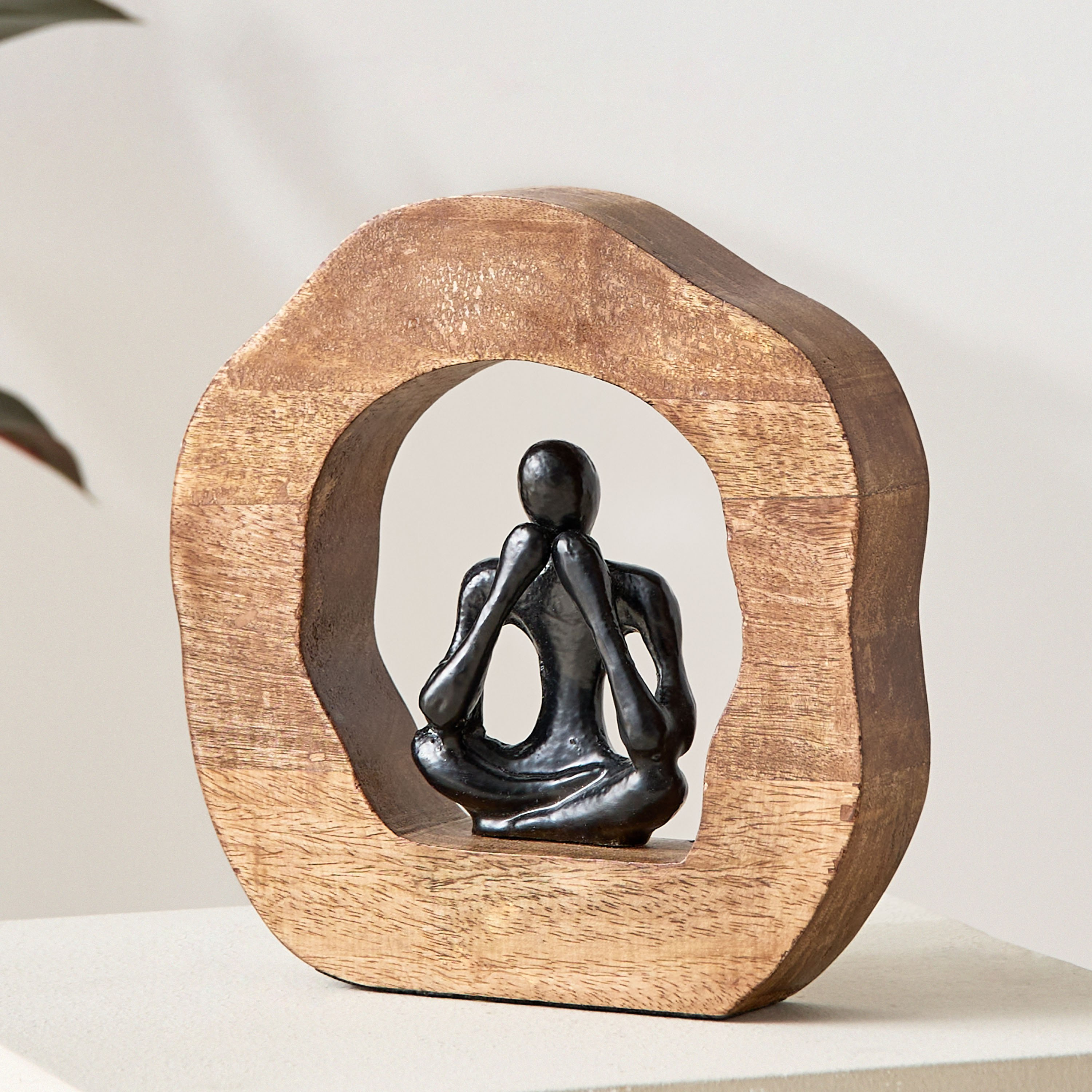 Odin Aluminium Sitting Sculpture on Wooden Base - 21x4x21 cm-hbxhomeware-homedecor-figurinesandornaments-image-1