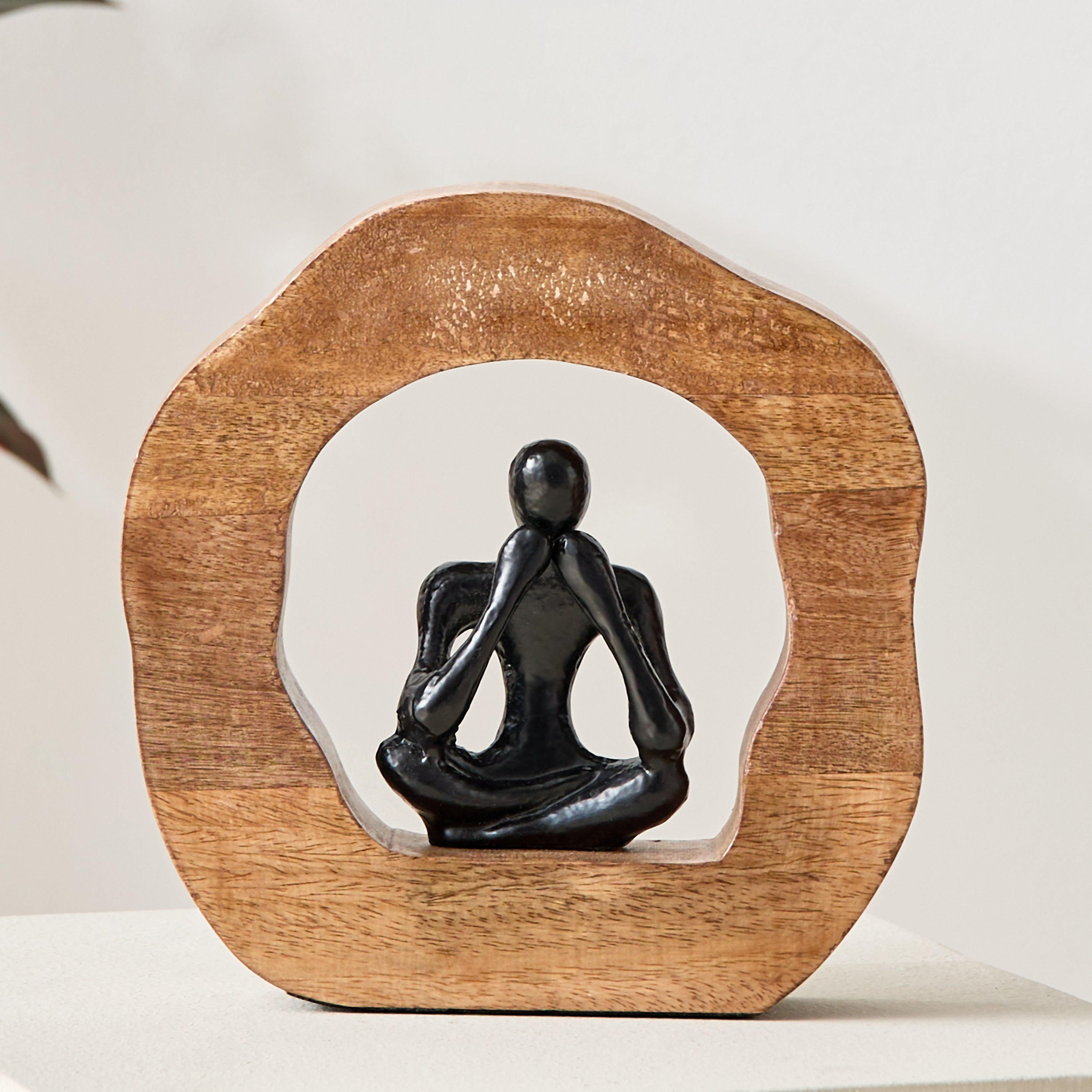 Odin Aluminium Sitting Sculpture on Wooden Base - 21x4x21 cm-hbxhomeware-homedecor-figurinesandornaments-image-2