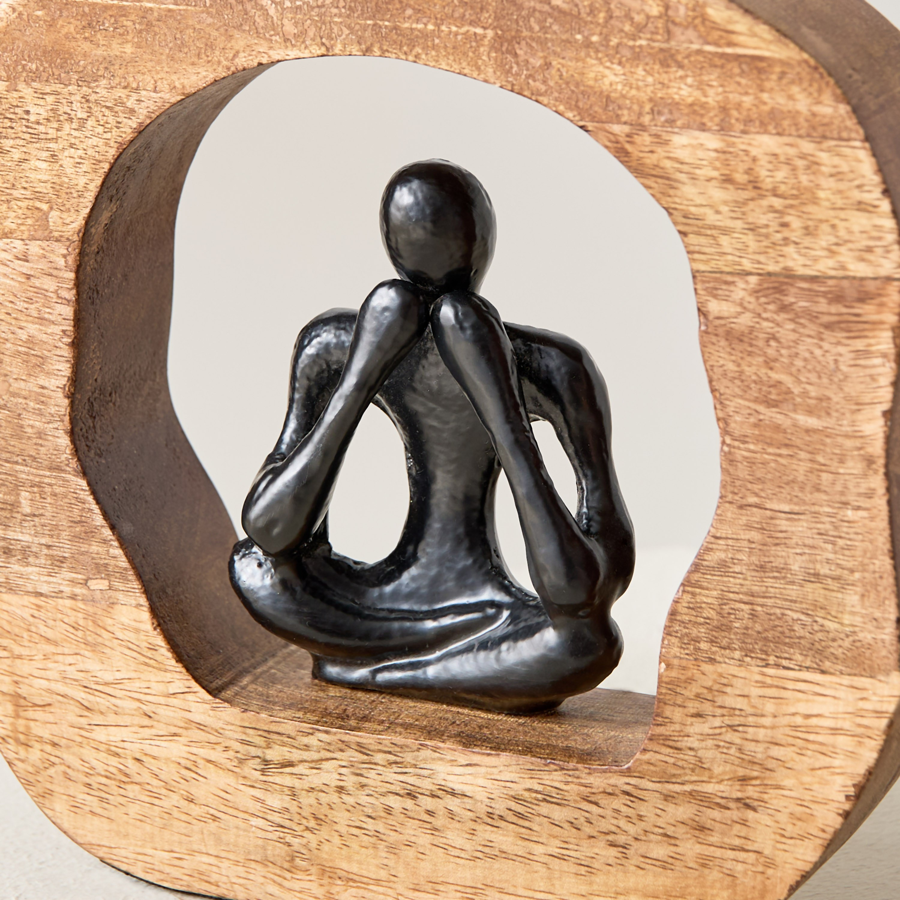Odin Aluminium Sitting Sculpture on Wooden Base - 21x4x21 cm-hbxhomeware-homedecor-figurinesandornaments-image-3
