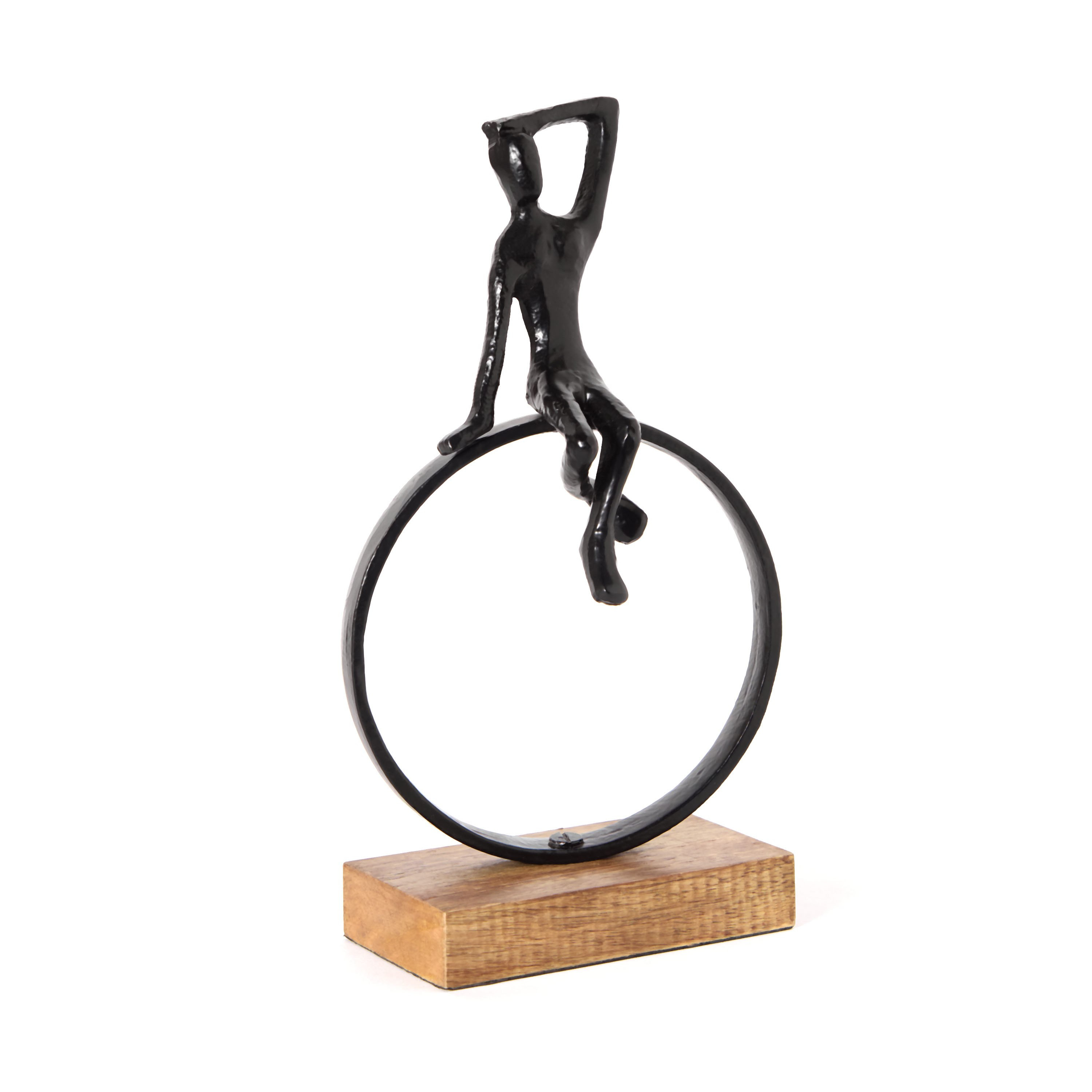 تمثال ألومنيوم جالس مع حلقة بقاعدة خشبية من أودين - 25x12.5x45 سم-hbxhomeware-homedecor-figurinesandornaments-image-8
