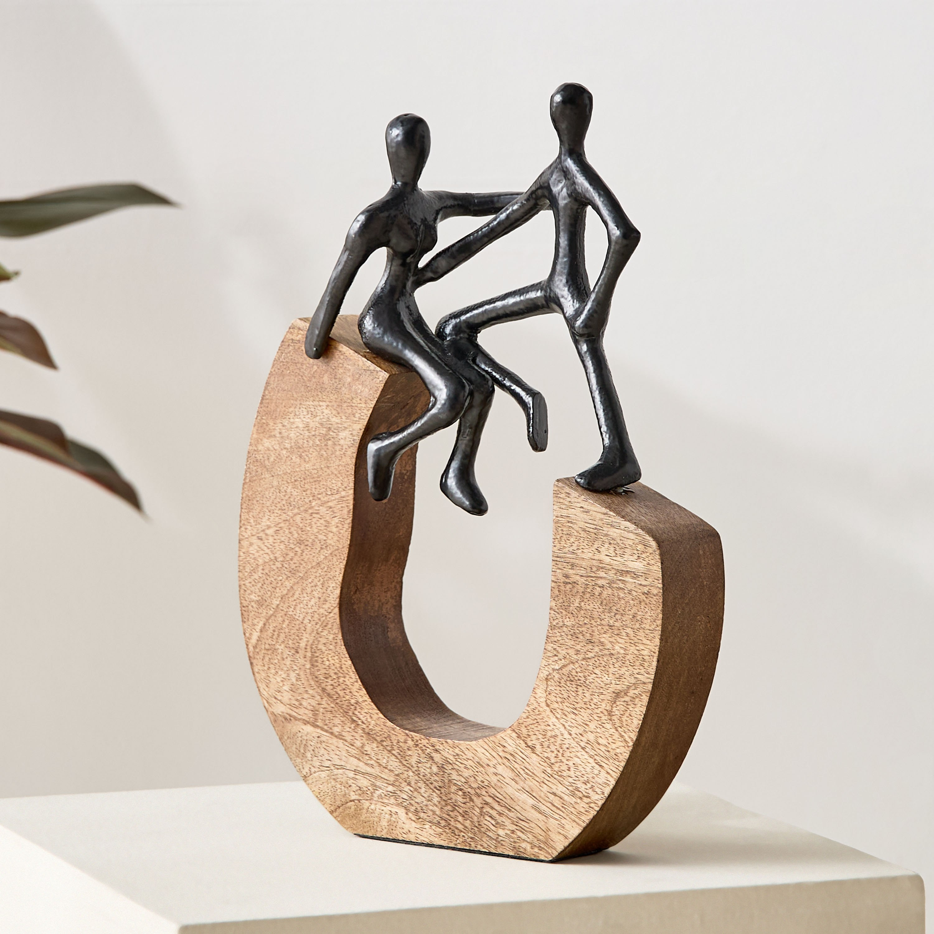 Odin Aluminium Sculpture Pair with Wooden Base - 22x4x27 cm-hbxhomeware-homedecor-figurinesandornaments-image-1
