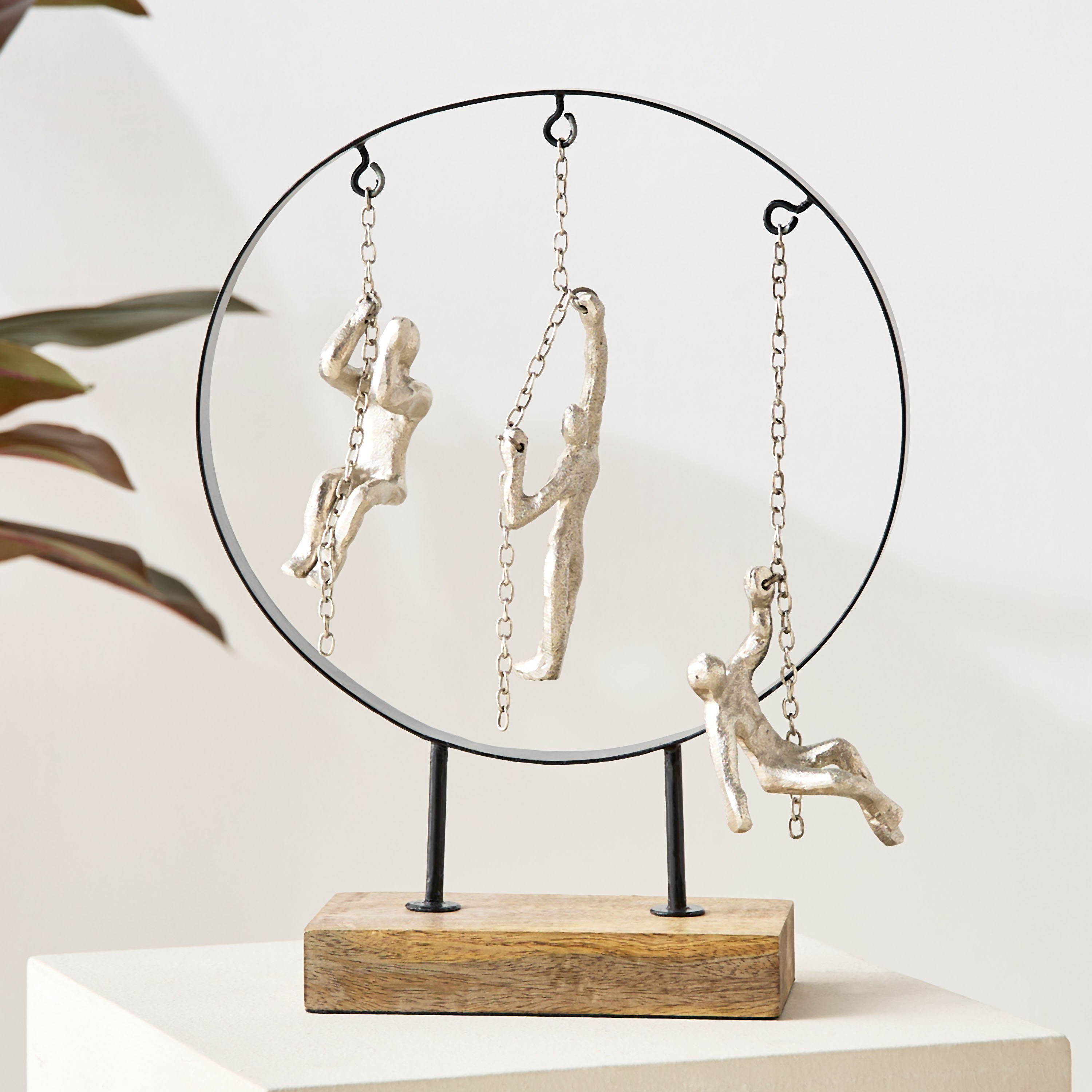 Odin Aluminium Hanging Sculpture Ring Decor on Wooden Base - 20x20x28 cm-hbxhomeware-homedecor-figurinesandornaments-image-2