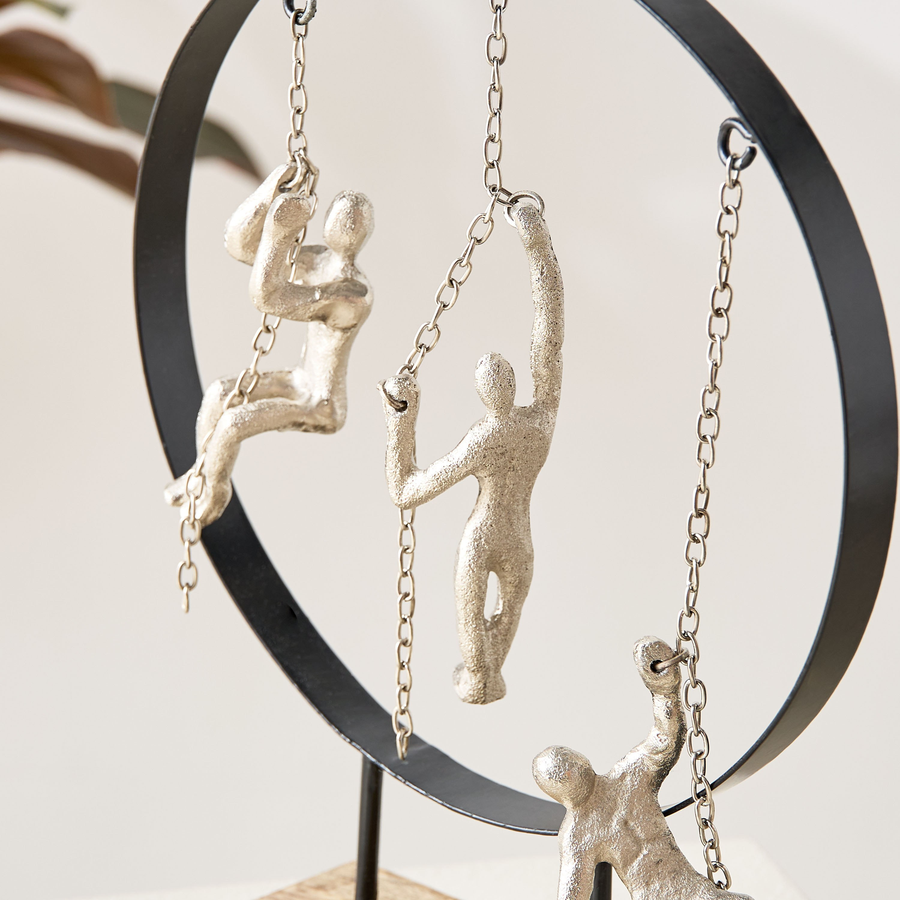Odin Aluminium Hanging Sculpture Ring Decor on Wooden Base - 20x20x28 cm-hbxhomeware-homedecor-figurinesandornaments-image-3