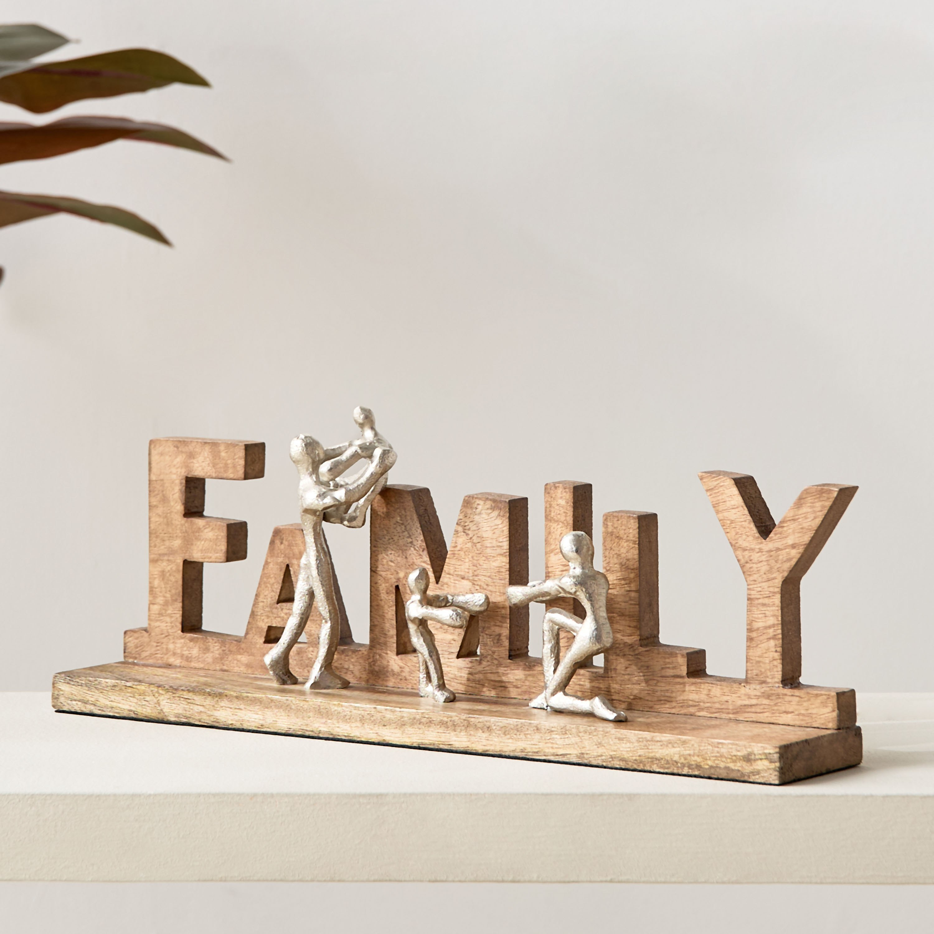 Odin Aluminium Family Sculpture on Wooden Base - 38x7x13 cm-hbxhomeware-homedecor-figurinesandornaments-image-1