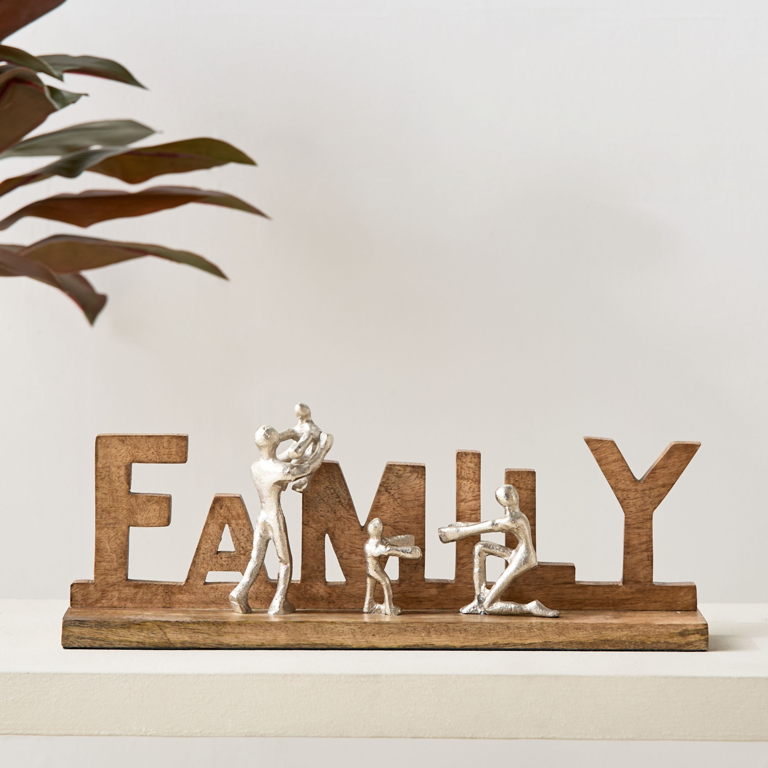 Odin Aluminium Family Sculpture on Wooden Base - 38x7x13 cm-hbxhomeware-homedecor-figurinesandornaments-image-2