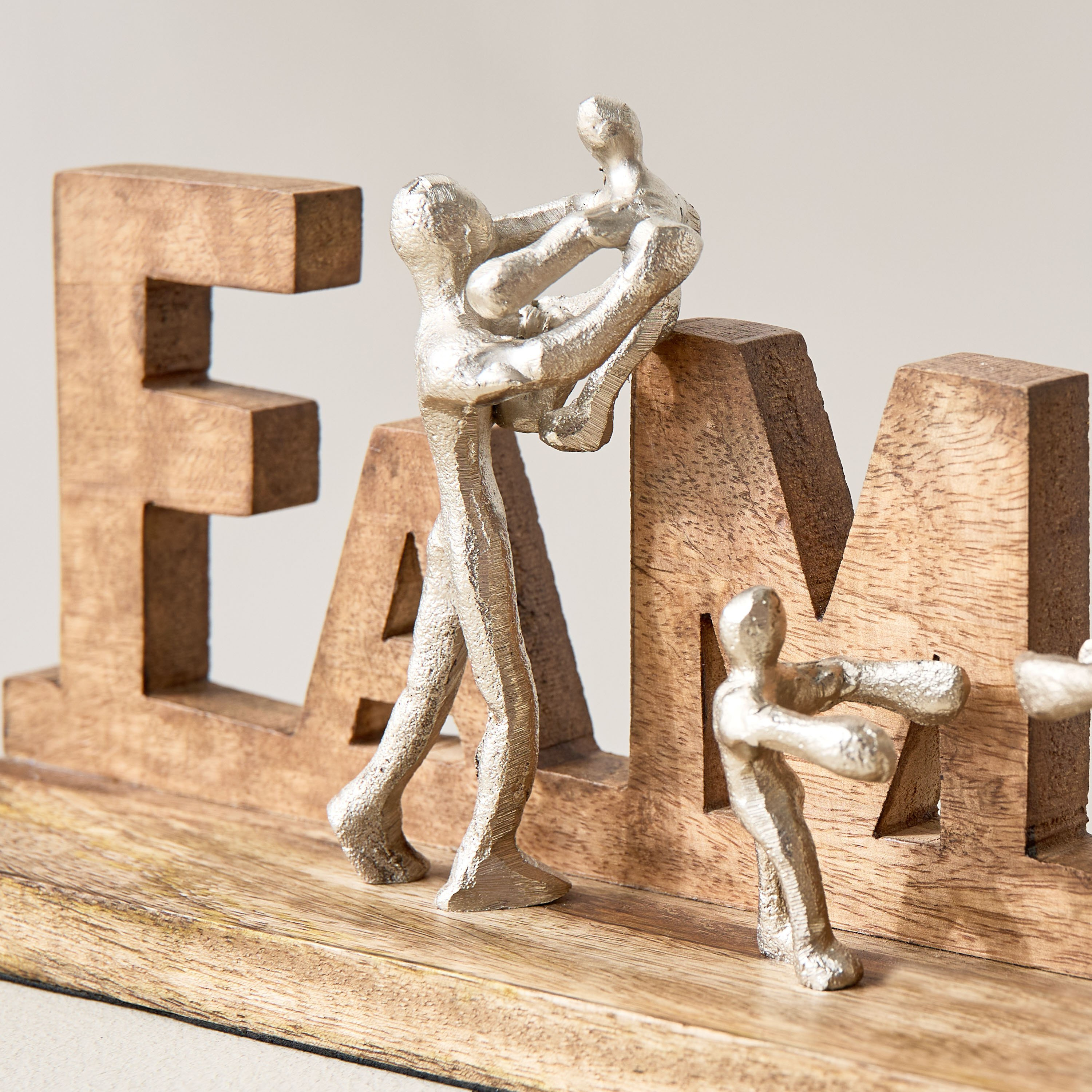 Odin Aluminium Family Sculpture on Wooden Base - 38x7x13 cm-hbxhomeware-homedecor-figurinesandornaments-image-3