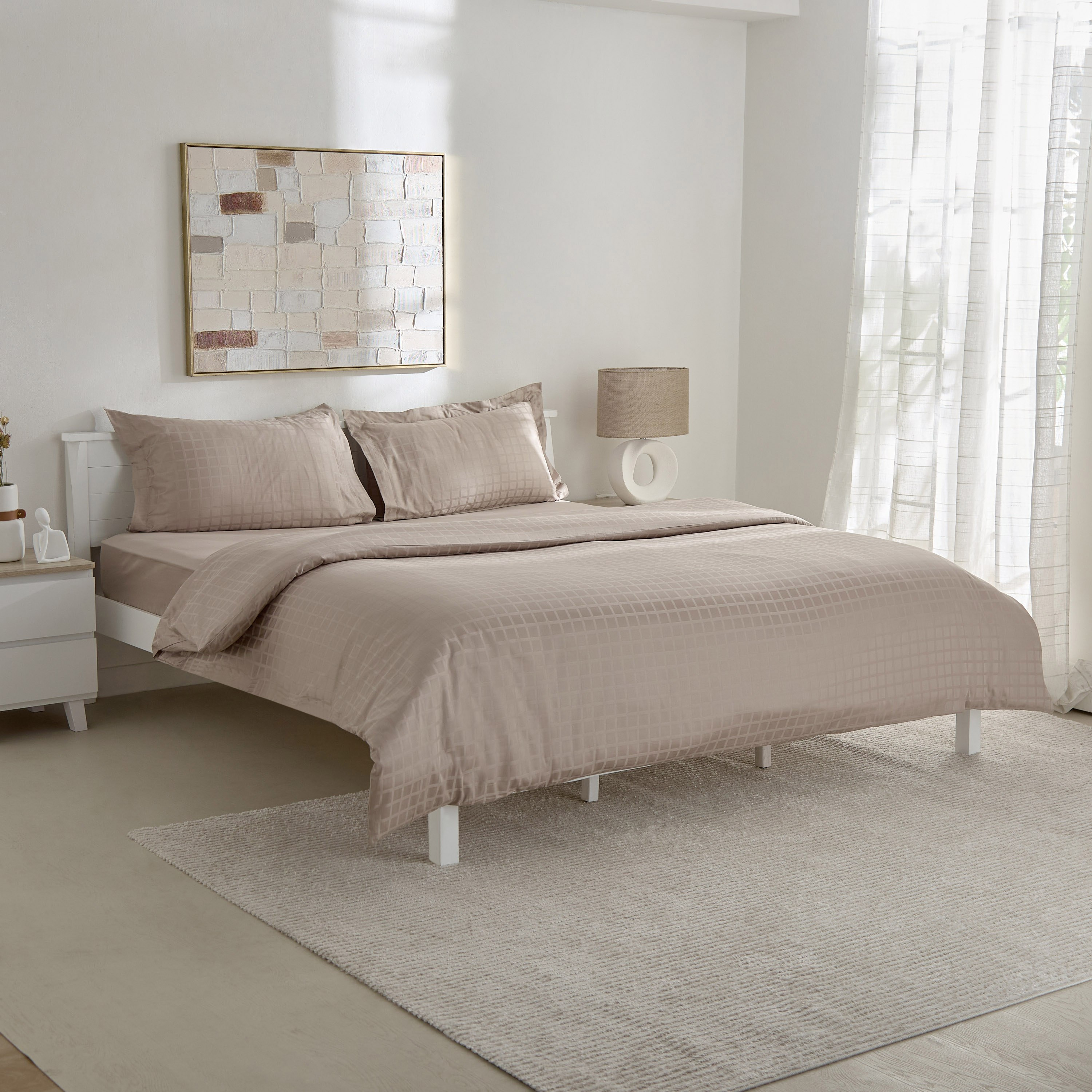 طقم غطاء لحاف كوين كينج قطن بعدد 400 خيط 3 قطع دوبي سادة من أوبولينت لوكس - 220x220 سم-hbxhomeware-hbxbedroom-image-2