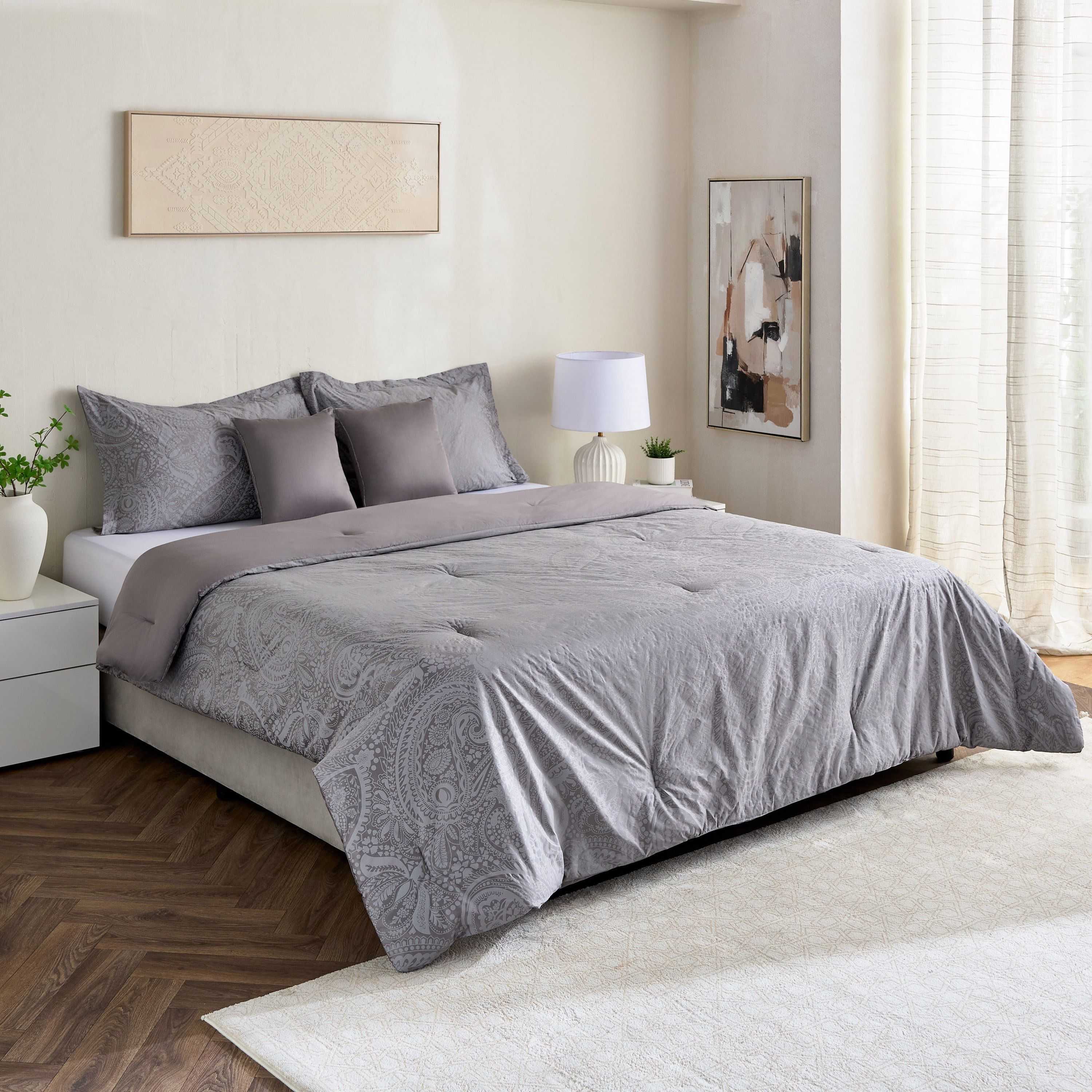 طقم لحاف كينج قطن جاكار 5 قطع بطبعات خادي من أوبولينت لوكس - 220x240 سم-hbxhomeware-hbxbedroom-image-8
