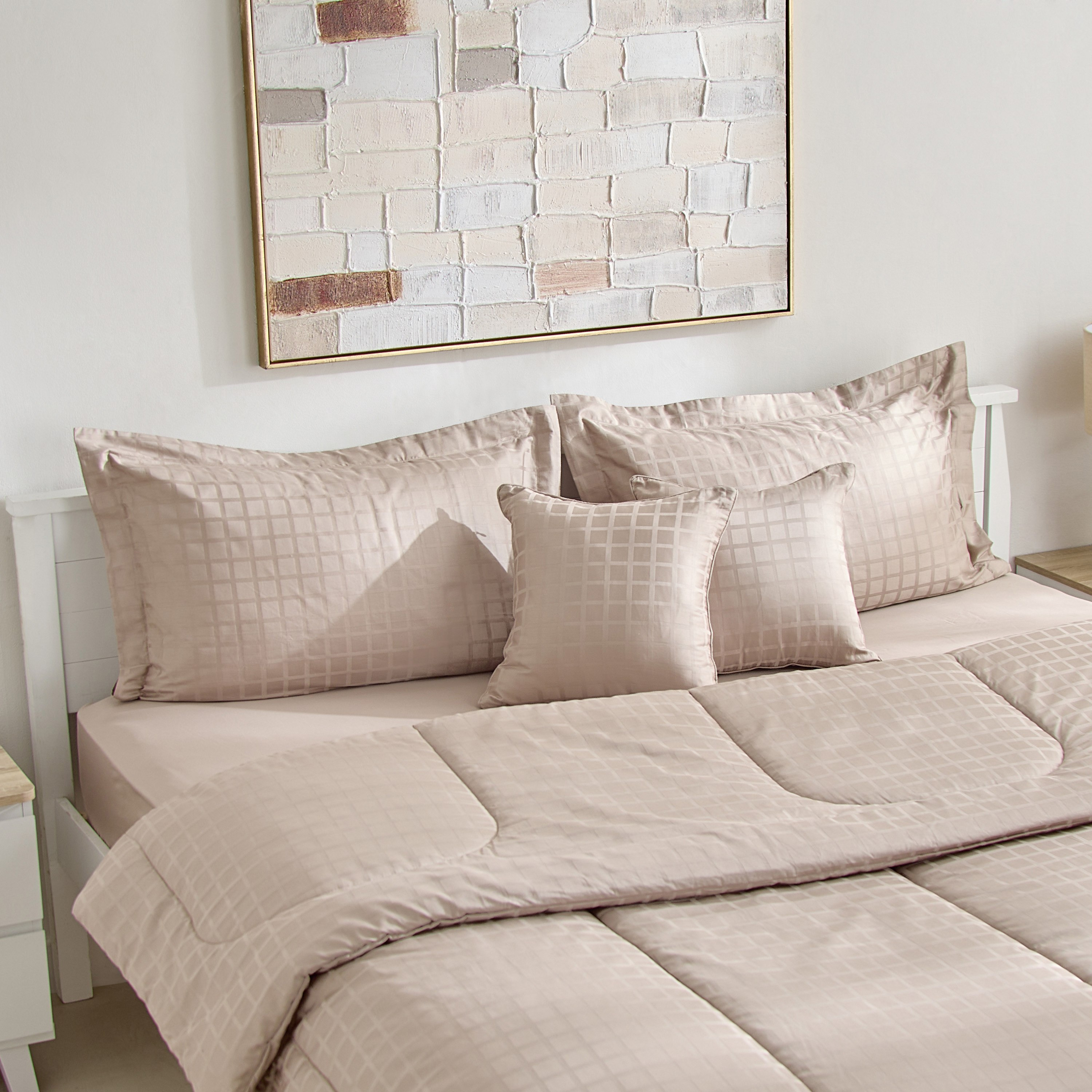 طقم لحاف سوبر كينج سادة  قطن دوبي 5 قطع من أوبولينت لوكس - 240x240 سم-hbxhomeware-hbxbedroom-image-1