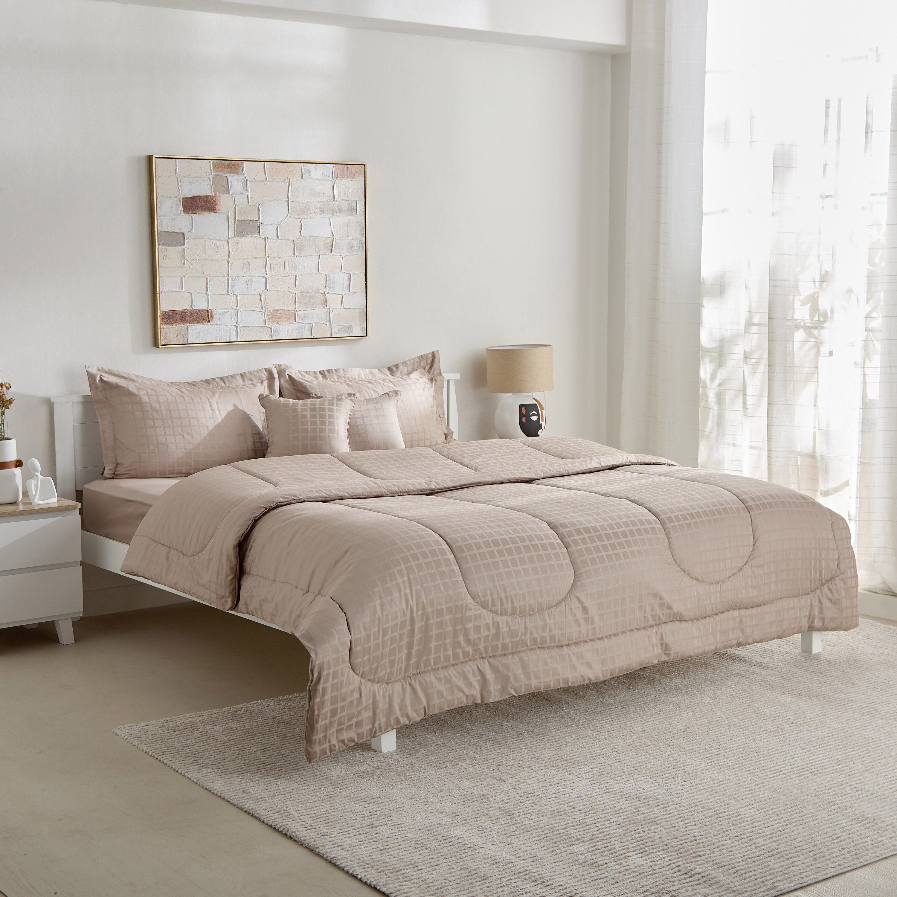 طقم لحاف سوبر كينج سادة  قطن دوبي 5 قطع من أوبولينت لوكس - 240x240 سم-hbxhomeware-hbxbedroom-image-2