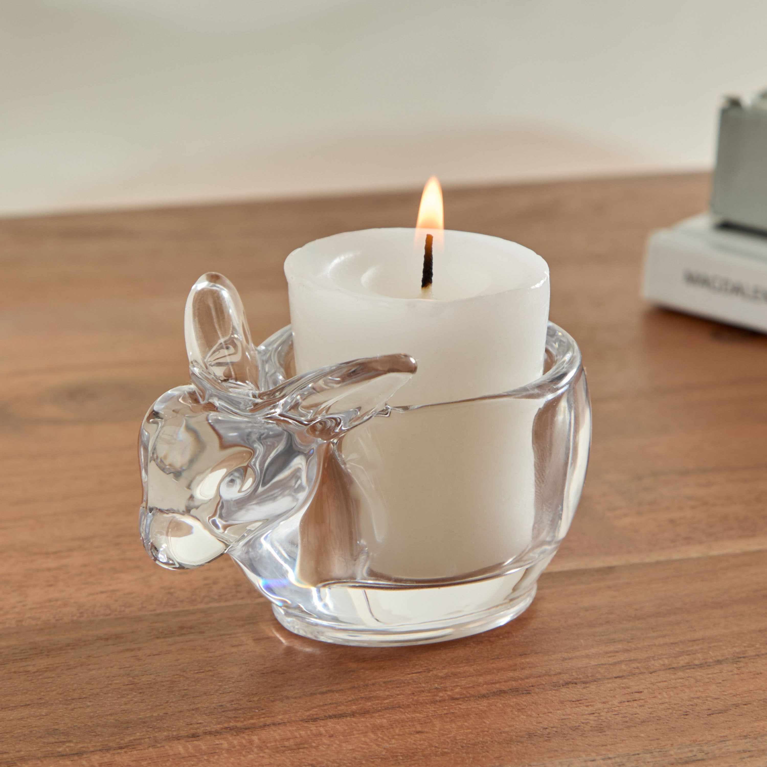 Vega Glass Rabbit Tealight Candleholder - 8x5.4x5.8 cm-hbxlivingroom-decorandaccessories-candleholders-image-1