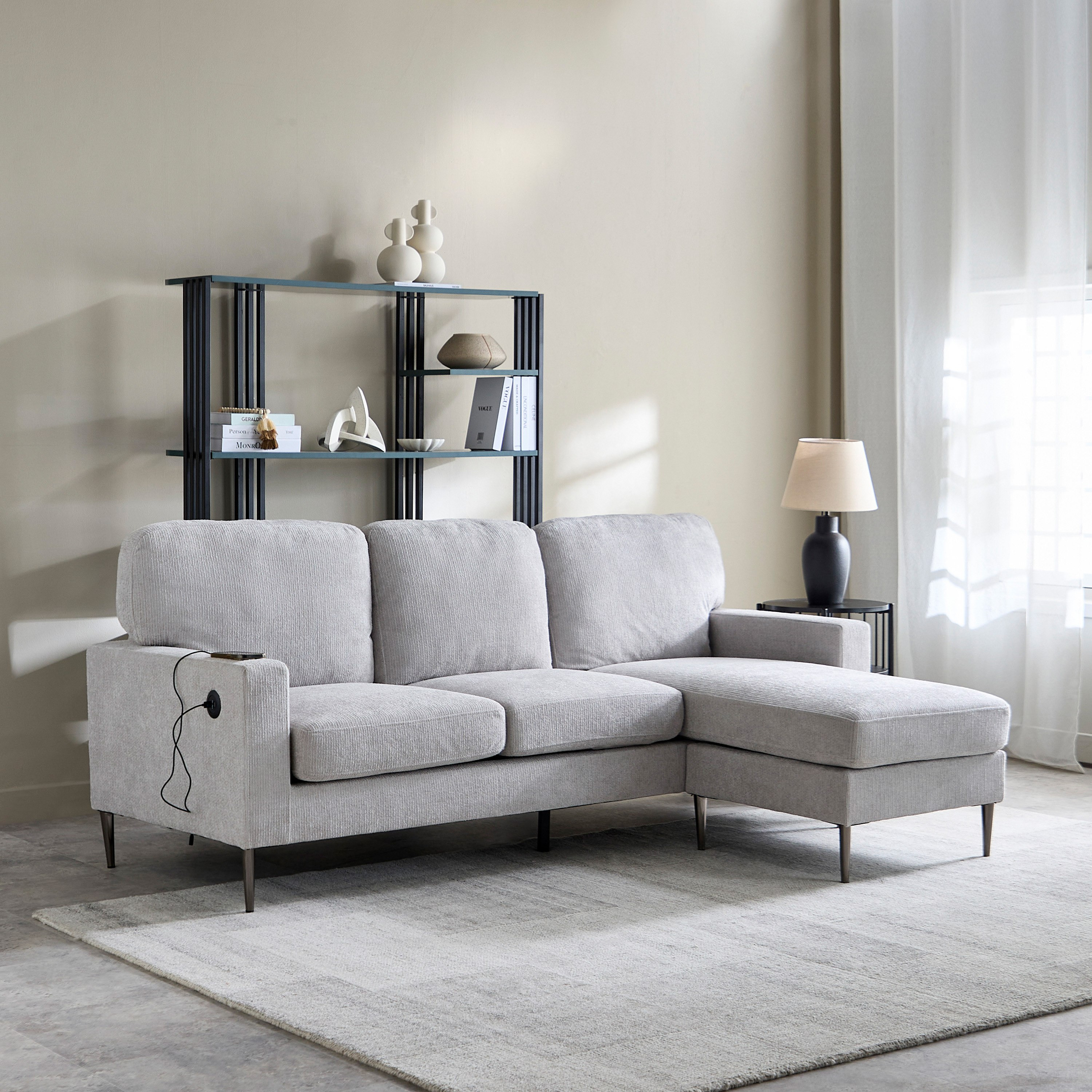 كنبة قماش ركنية قابلة للعكس 3 مقاعد مع يو إس بي من آريا إن إكس تي-hbxlivingroom-sofasandarmchairs-cornersofas-image-1