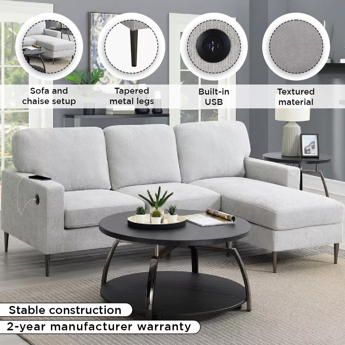 كنبة قماش ركنية قابلة للعكس 3 مقاعد مع يو إس بي من آريا إن إكس تي-hbxlivingroom-sofasandarmchairs-cornersofas-image-4