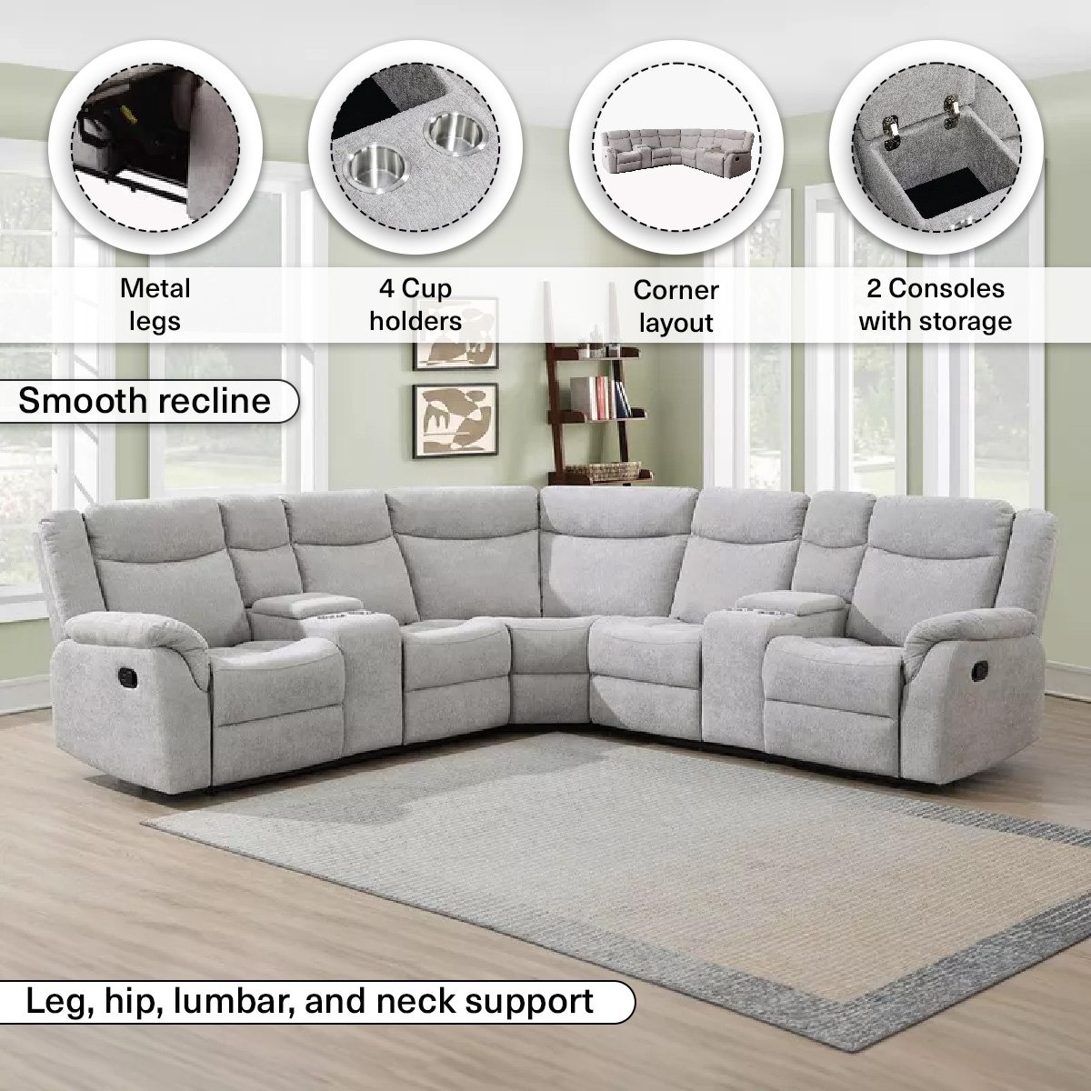 كنبة استرخاء ركنية قماش 4 مقاعد مع 2 كونسول و4 حاملات أكواب من ألفريد-hbxlivingroom-sofasandarmchairs-sofas-image-4