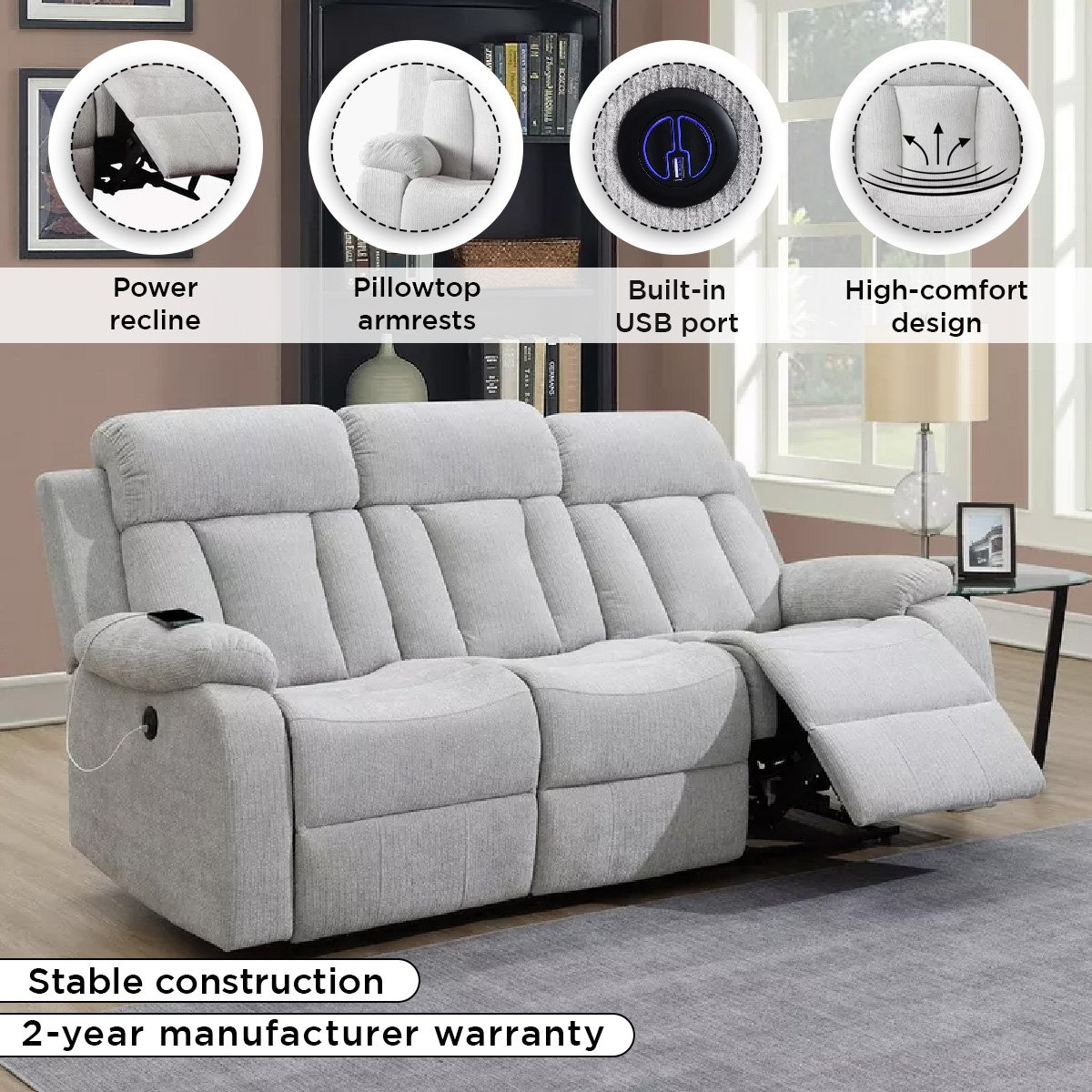 Dallas Electric Power 3-Seater Fabric Recliner Sofa with USB-hbxlivingroom-sofasandarmchairs-sofas-image-4