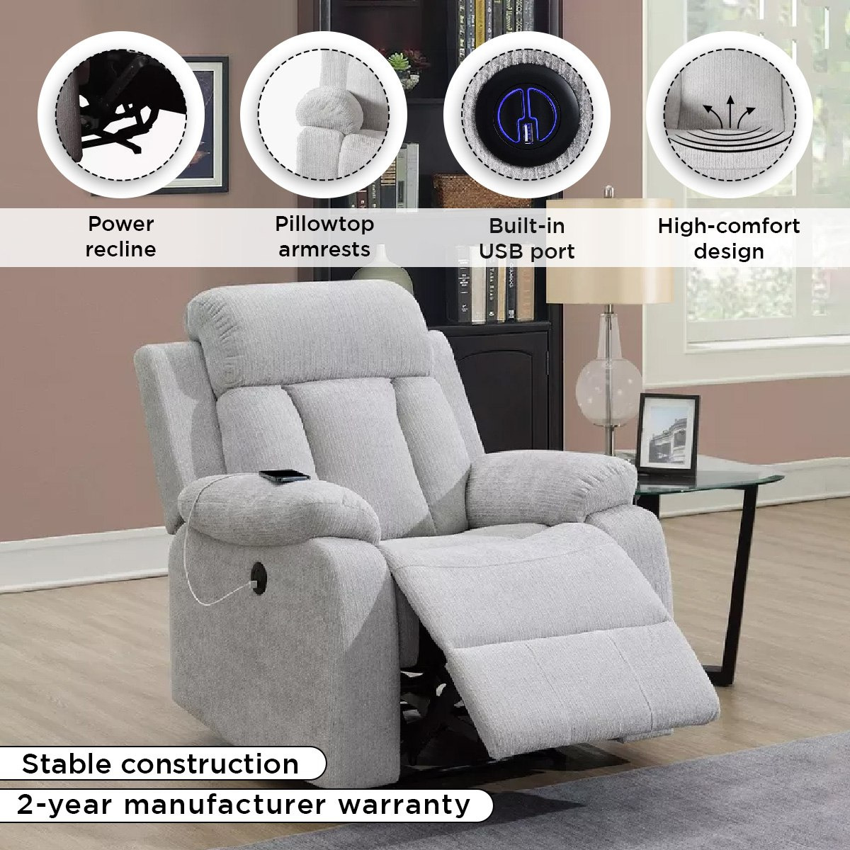 Dallas Electric Power Armchair Fabric Recliner Sofa with USB-hbxlivingroom-sofasandarmchairs-sofas-image-11
