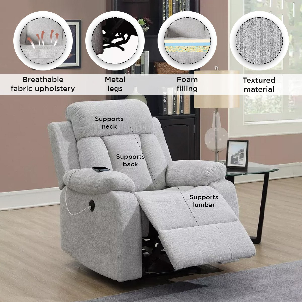Dallas Electric Power Armchair Fabric Recliner Sofa with USB-hbxlivingroom-sofasandarmchairs-sofas-image-12