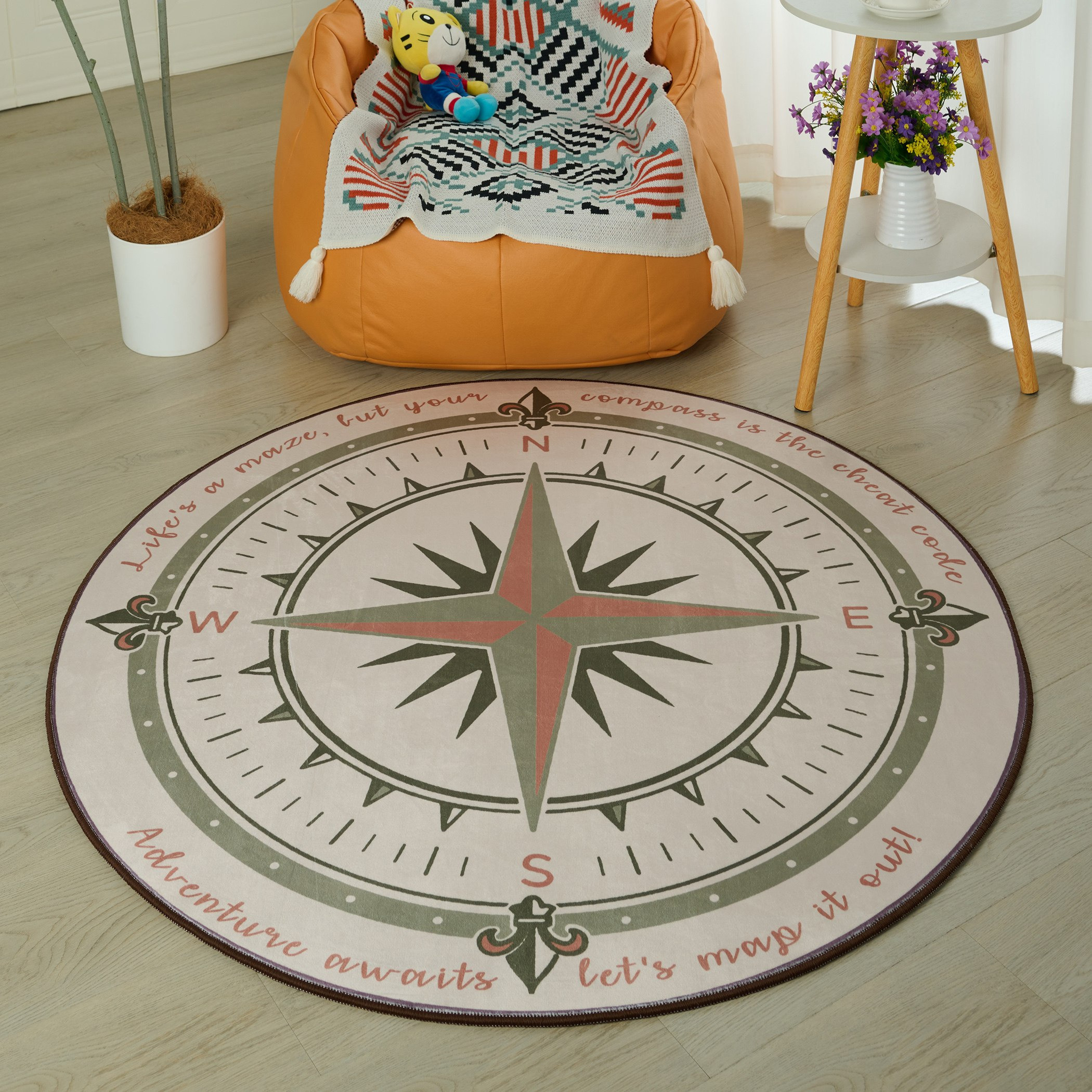 Joy Adventurer Ben Compass Printed Flannel Rug - 120 cm-hbxdecorandfurnishings-floorcoverings-rugs-image-1