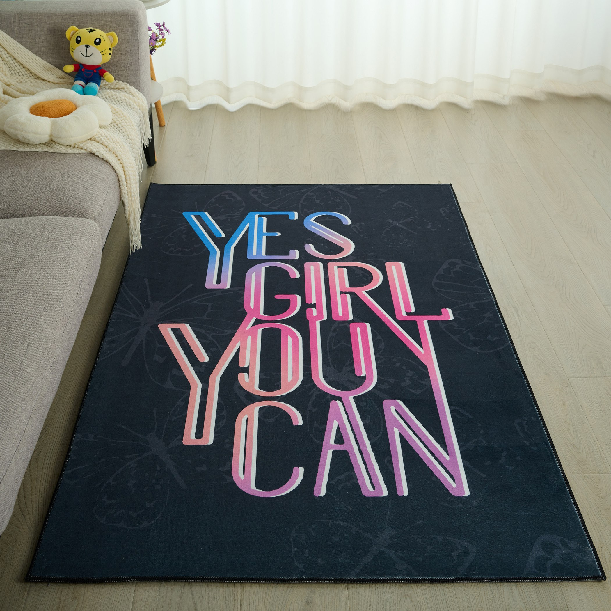 Ivy Meadows Ben Yes Girl Printed Flannel Rug - 110x160 cm-hbxdecorandfurnishings-floorcoverings-rugs-image-1