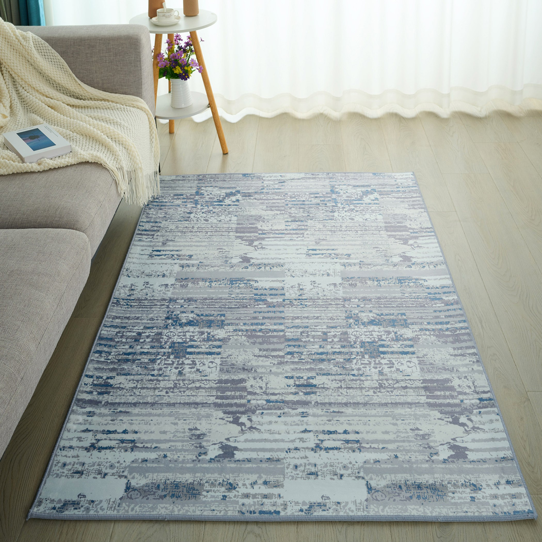 سجادة فلانيل بطبعات مخططة قصبة من أونتاريو - 110x160 سم-hbxdecorandfurnishings-floorcoverings-rugs-image-1