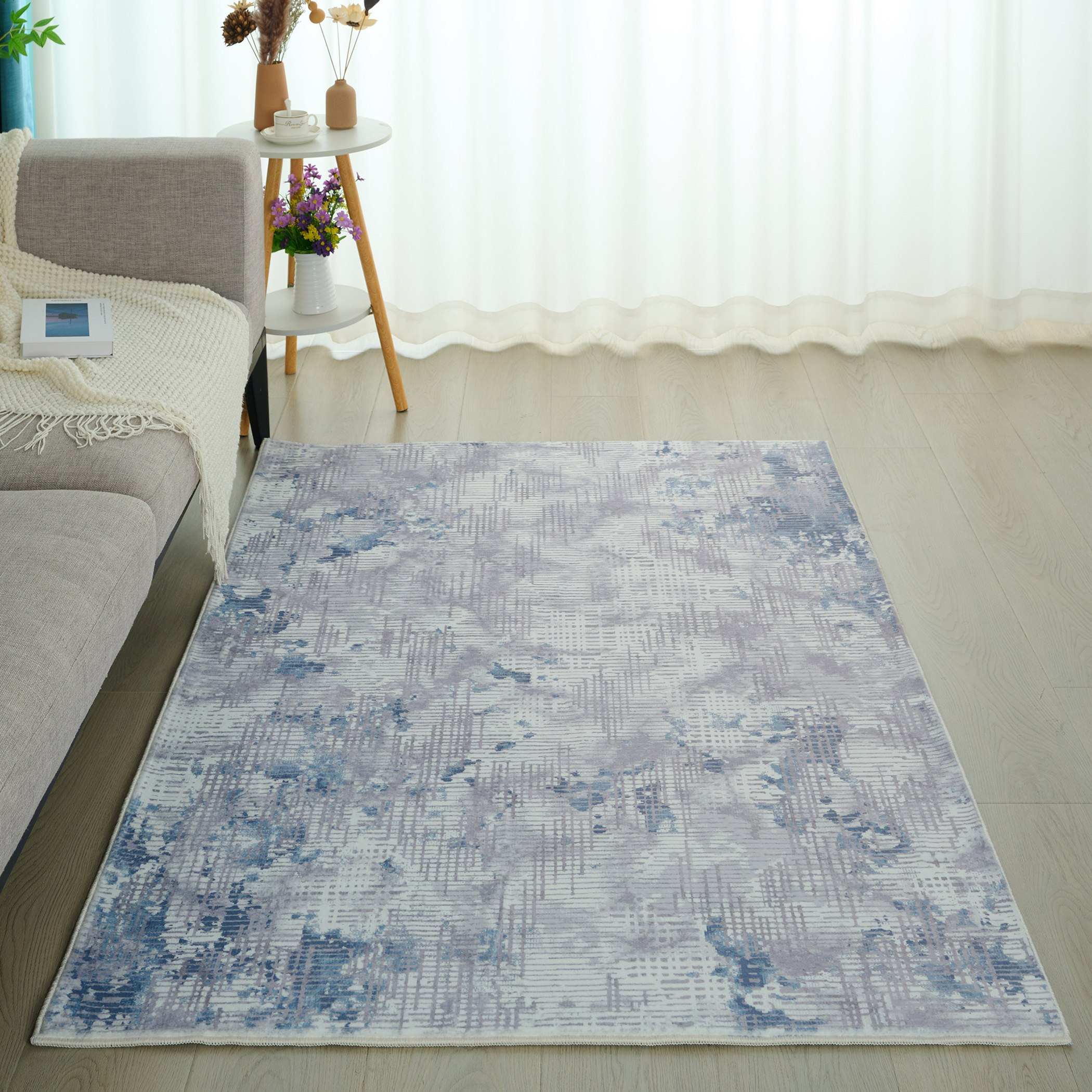 Milan Entropy Printed Plush Fur Rug - 120x170 cm-hbxdecorandfurnishings-floorcoverings-rugs-image-1
