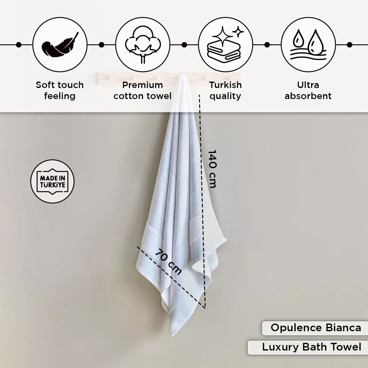 منشفة حمام قطن تركي وجه تيري من أوبيولنس بيانكا - 70x140 سم-hbxbathroom-bathroomtextiles-image-4