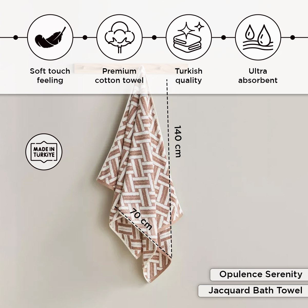 منشفة حمام قطن تركي بنمط جاكار وخيوط مصبوغة من أوبيولنس سيرينيتي - 70×140 سم-hbxbathroom-bathroomtextiles-image-4