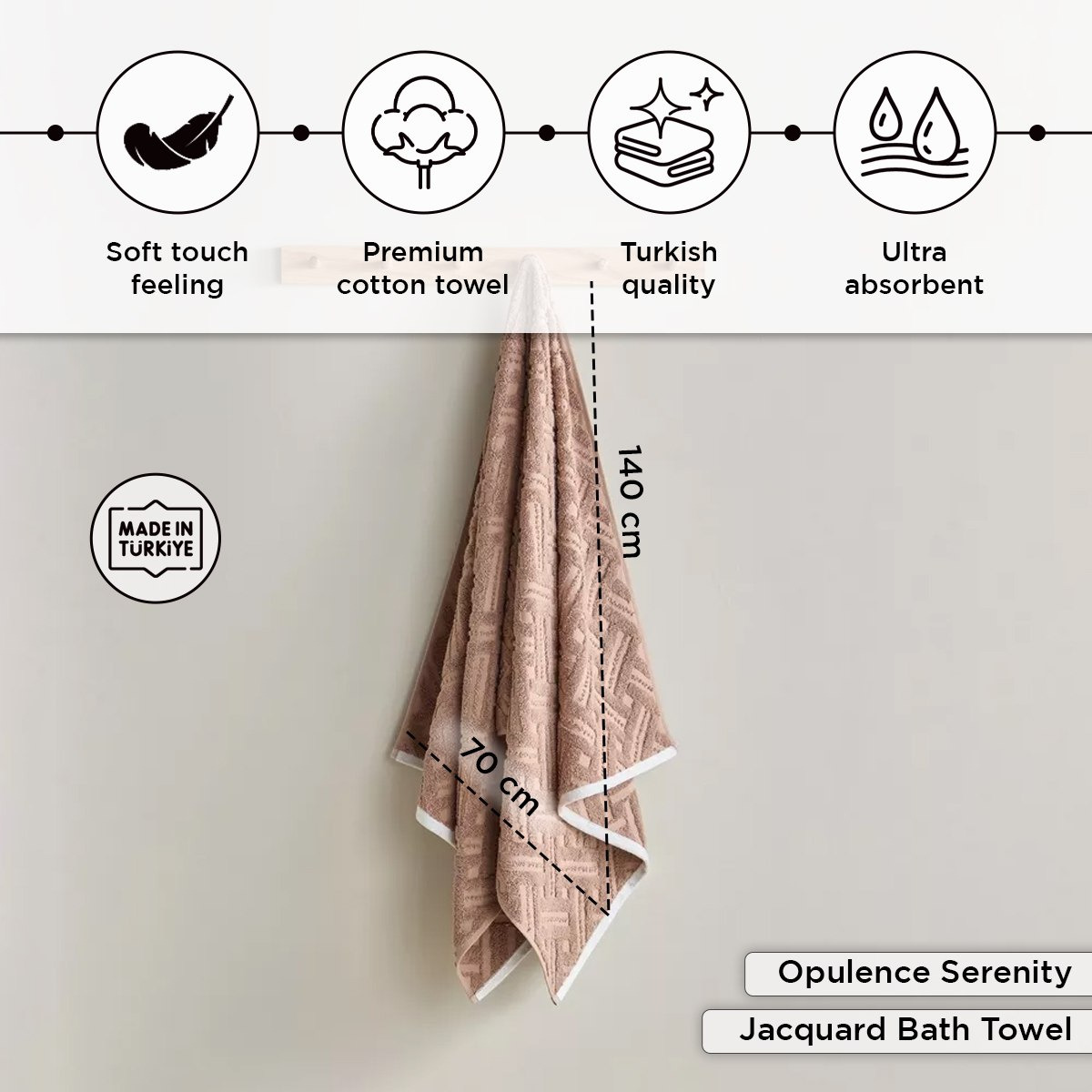 Opulence Serenity Solid Jacquard Turkish Cotton Bath Towel - 70x140 cm-hbxbathroom-bathroomtextiles-image-4